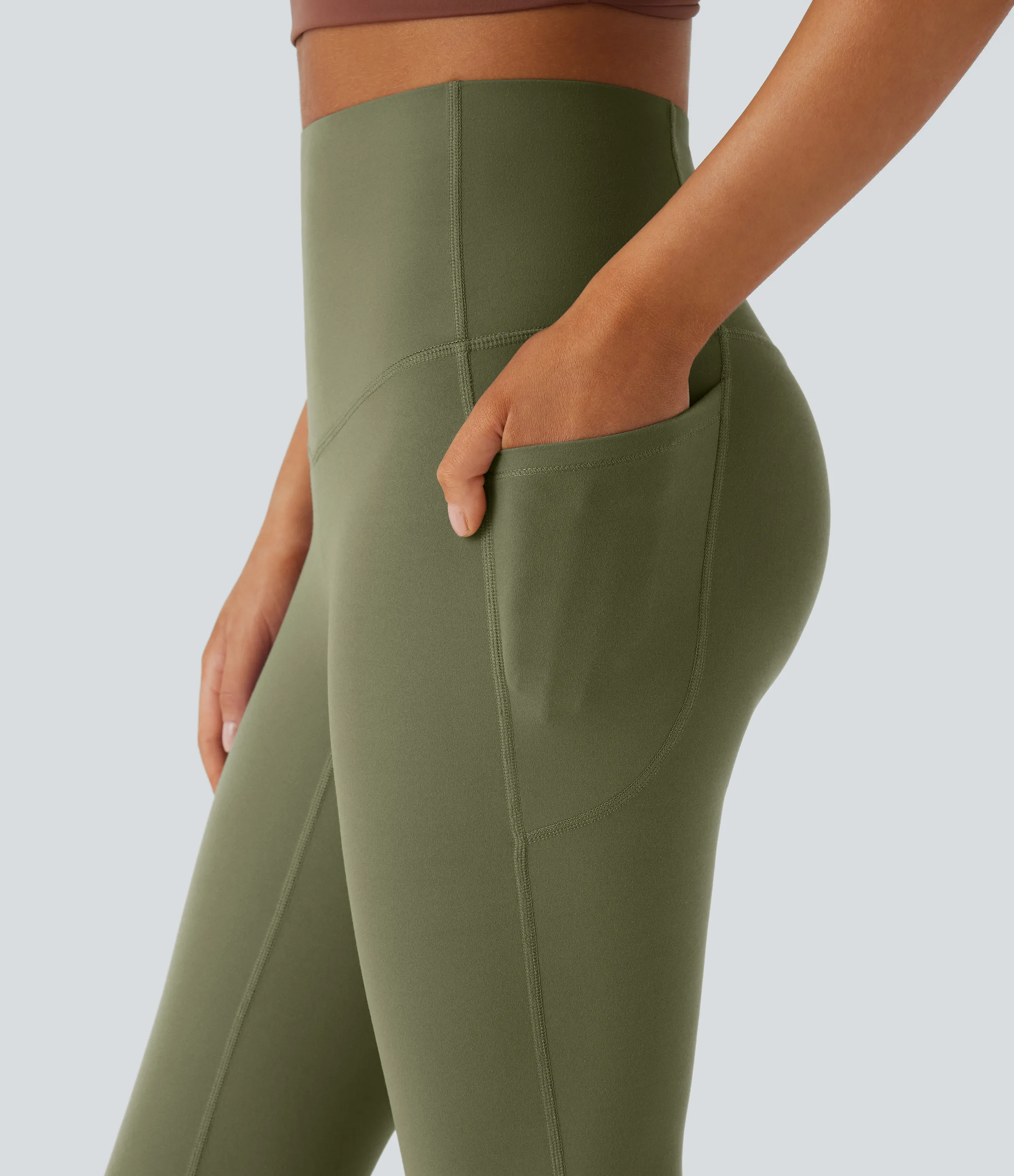 Halara Leggings SoCinched UltraSculpt yoga Bootcut tiro alto control abdomen bolsillo lateral moldeador - Grass Grey Green - L(tall) sold by Halara product image thumbnail 5