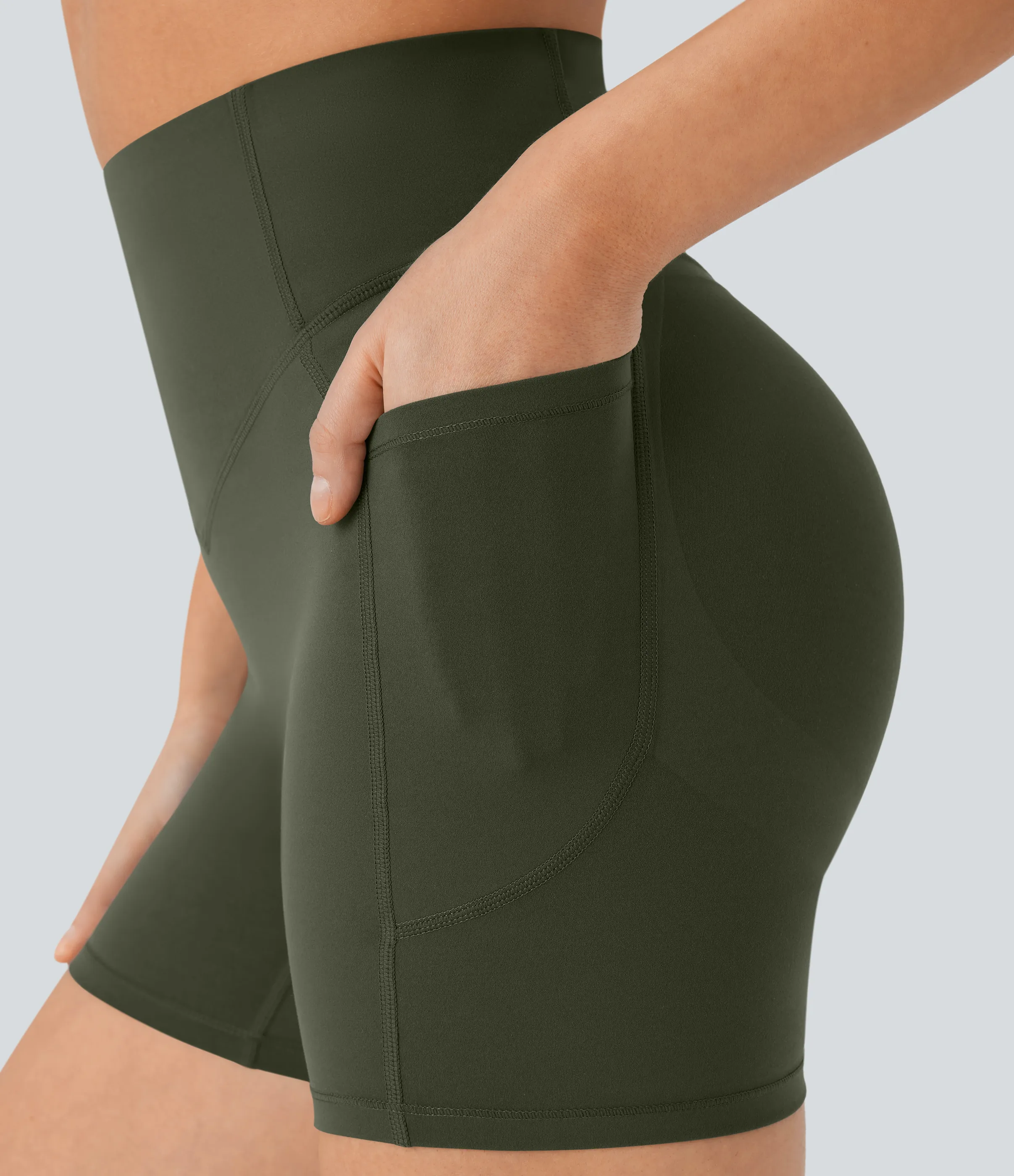 Halara Pantalón corto SoCinched UltraSculpt ciclista tiro alto realce glúteo bolsillo lateral entrenamiento 12.5cm - Deep Woodland Green - L sold by Halara product image thumbnail 5