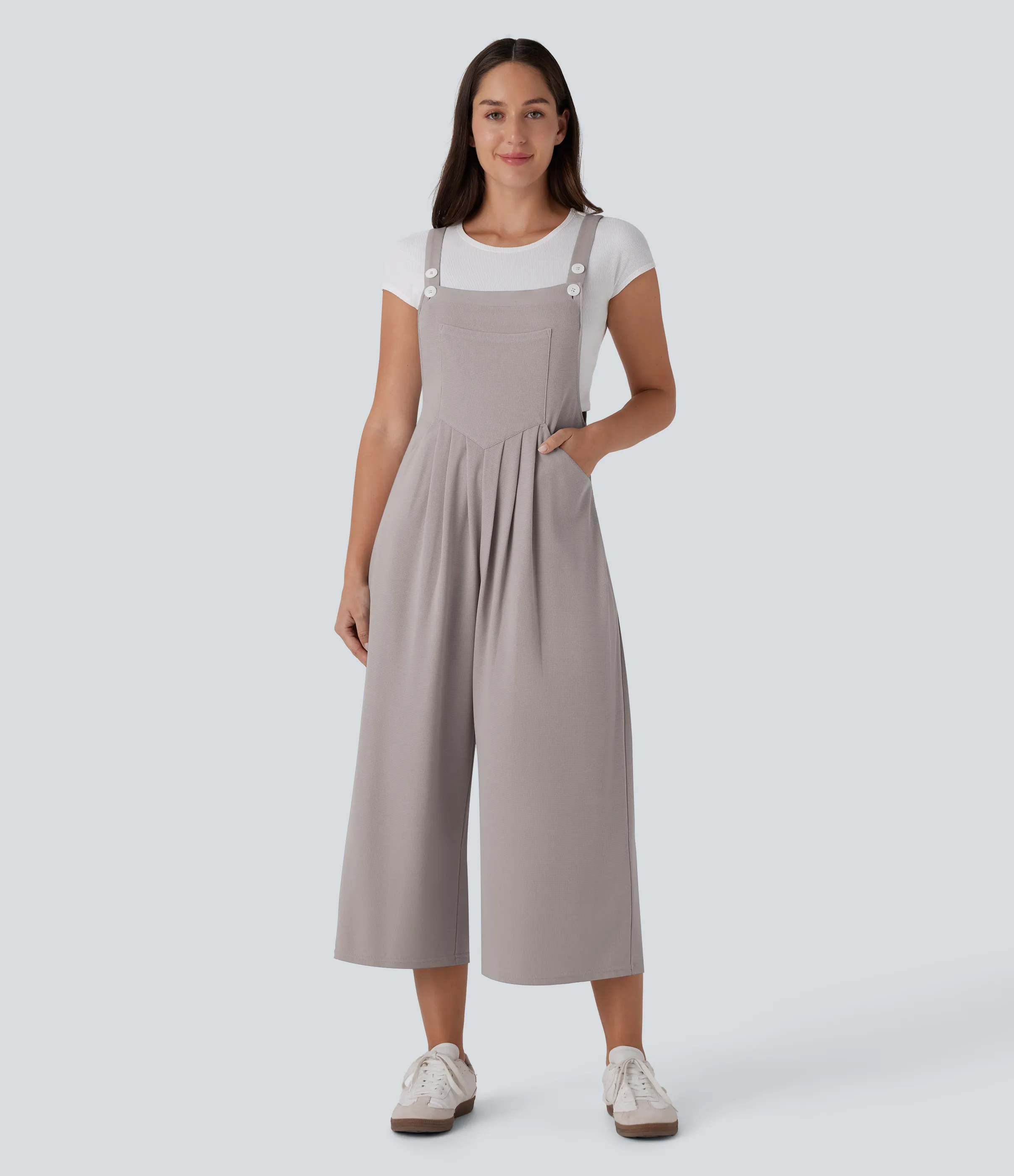 Halara Overol capri múltiple bolsillo botón correa ajustable - Mink Ash - XL(regular) sold by Halara product image thumbnail 4