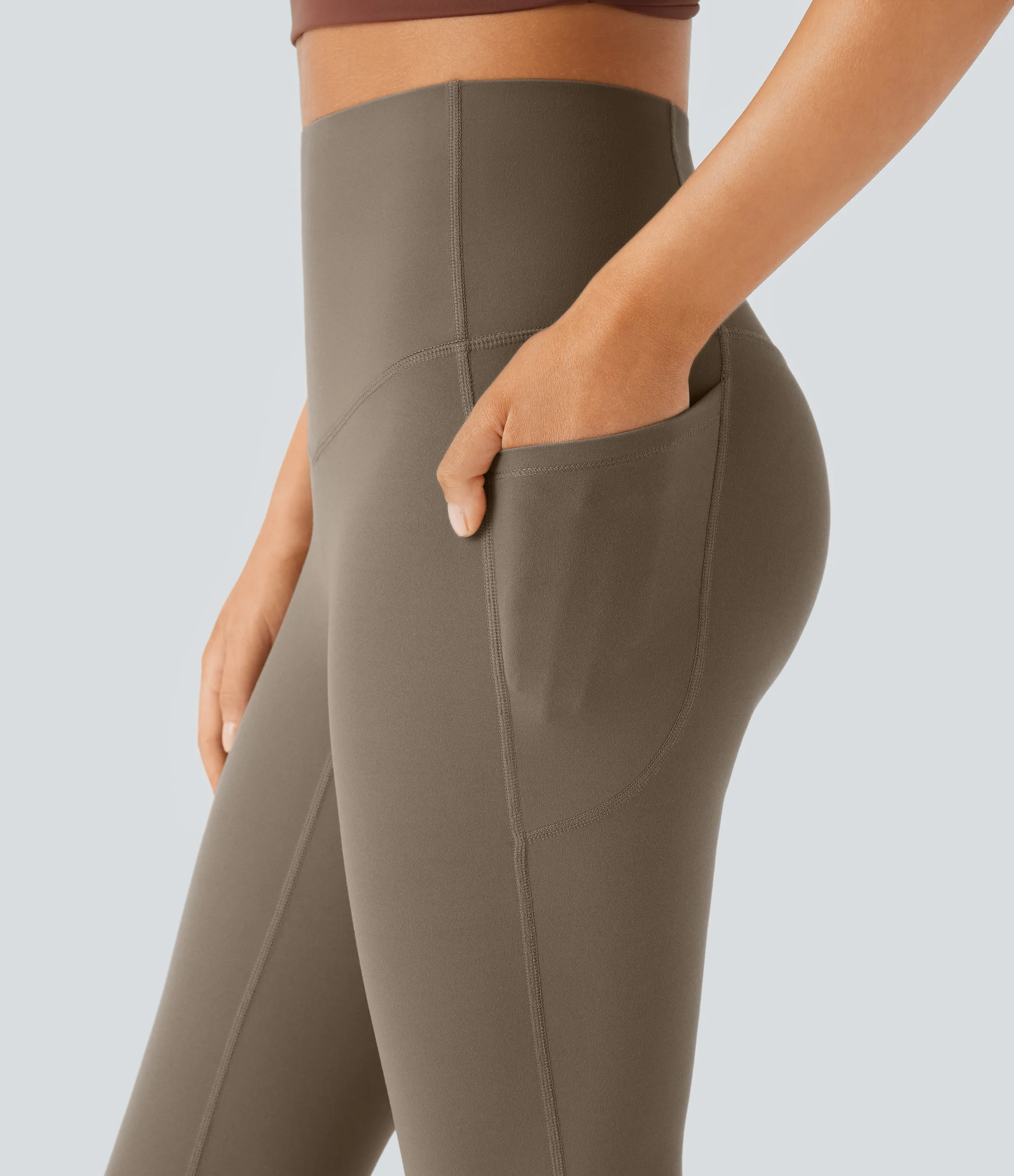 Halara Leggings SoCinched UltraSculpt yoga Bootcut tiro alto control abdomen bolsillo lateral moldeador - Dawn Brown - XS(extall) sold by Halara product image thumbnail 5