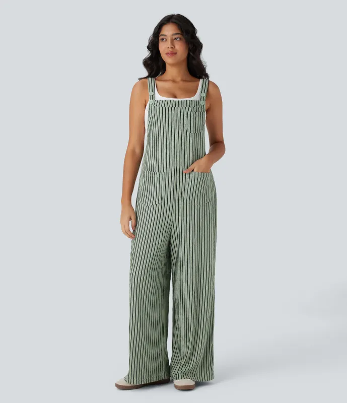 Halara Overol raya múltiple bolsillo botón correa ajustable - Grey Green Black Stripes - XL(regular) made by Halara