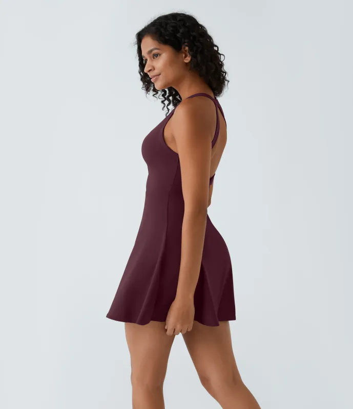 Halara Vestido activo baile mini vuelo retorcido sin espalda Longitud más larga - Fig - XL(Long) made by Halara