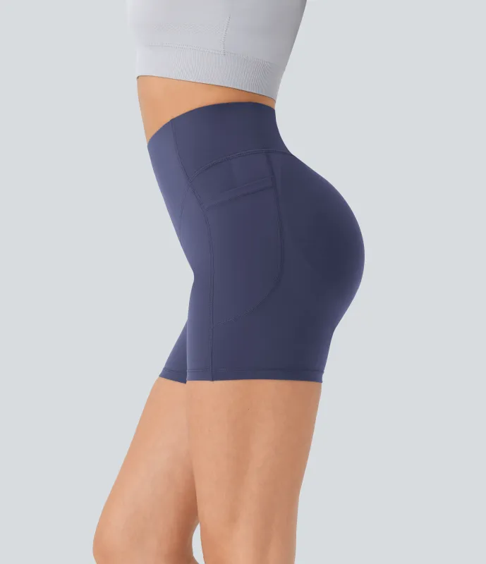 Halara Pantalón corto SoCinched UltraSculpt ciclista tiro alto realce glúteo bolsillo lateral entrenamiento 12.5cm - Mood Indigo - XL made by Halara