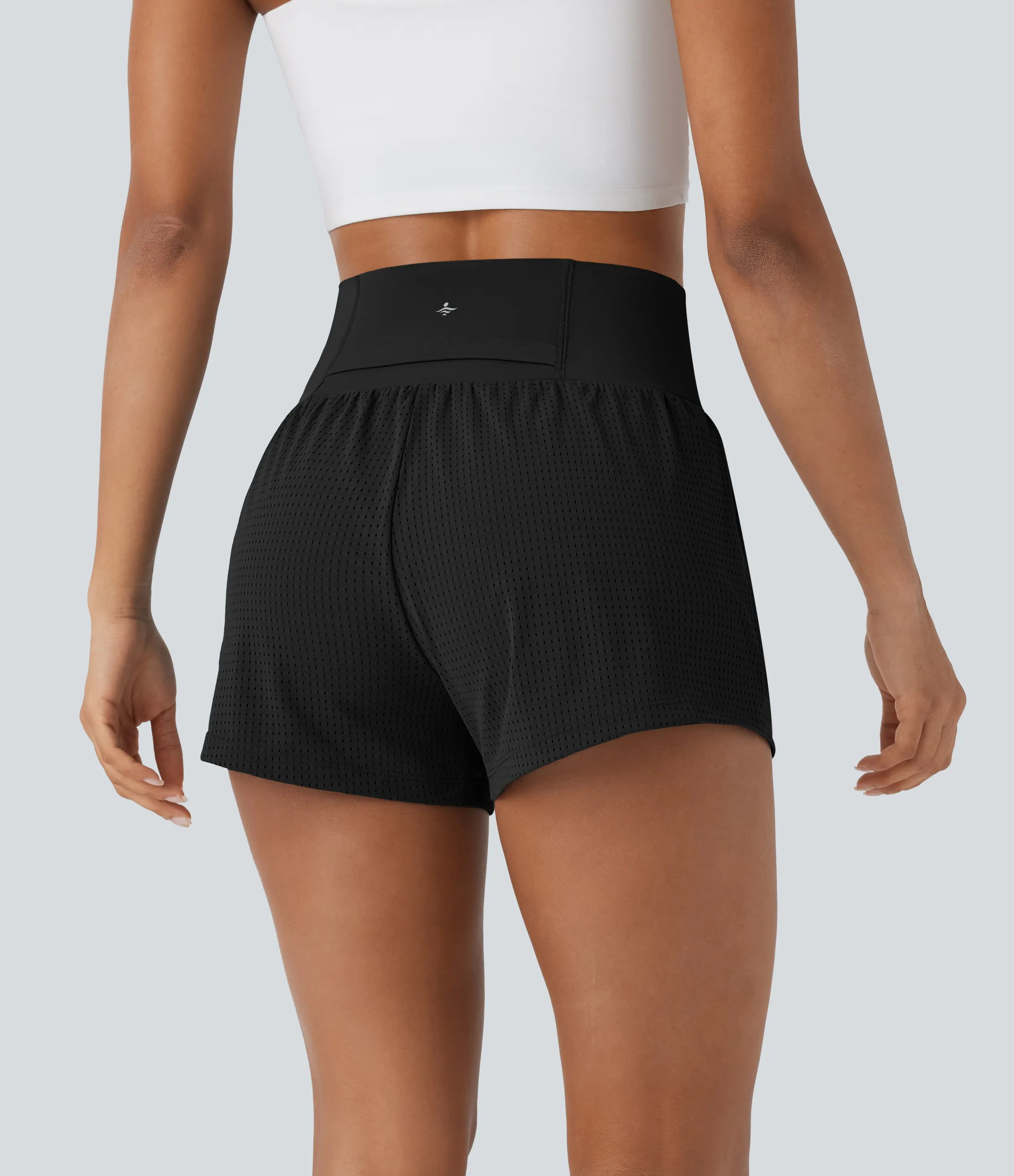 Halara Shorts de yoga 2 en 1 con moldeador de abdomen y tiro alto con detalles perforados - Black - S sold by Halara product image thumbnail 3