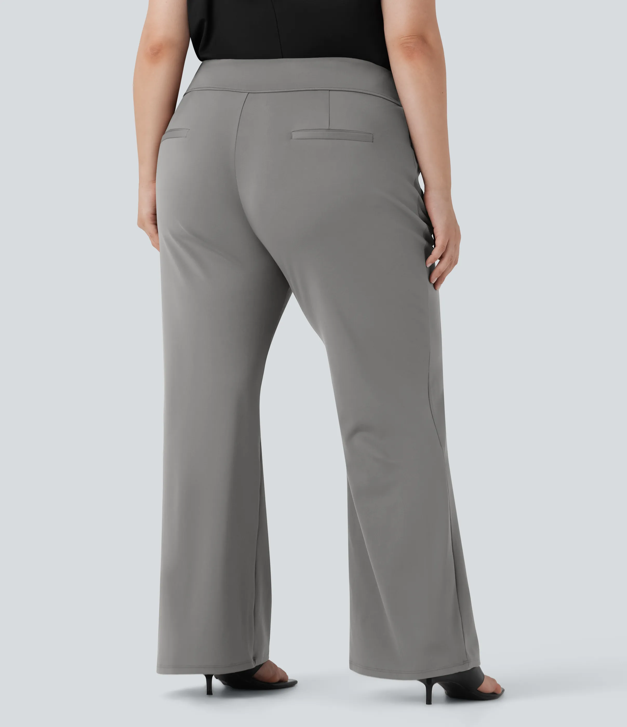 Halara Pantalón Halara Flex™ oficina acampanado tiro alto talla grande bolsillo lateral cremallera - Silent Storm - 1X(regular) sold by Halara