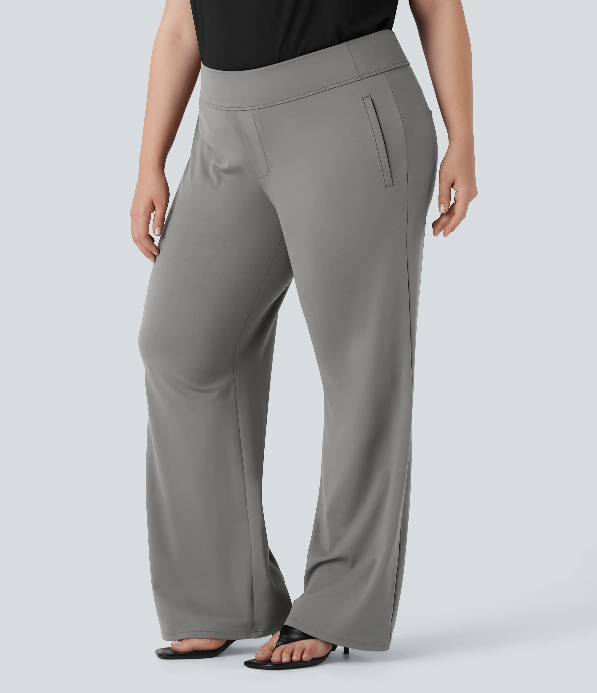 Halara Pantalón Halara Flex™ oficina acampanado tiro alto talla grande bolsillo lateral cremallera - Silent Storm - 1X(regular) sold by Halara product image thumbnail 3