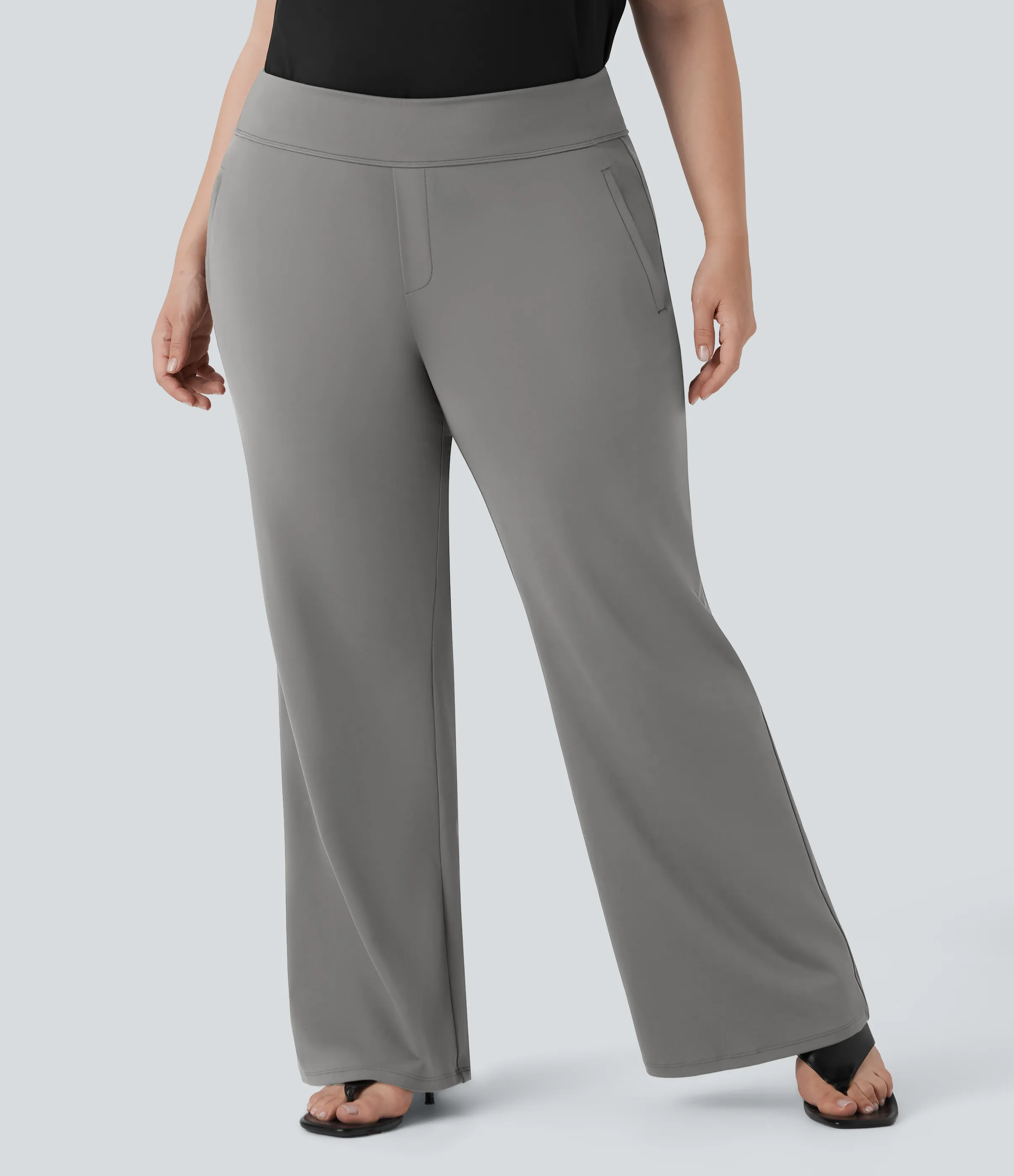 Halara Pantalón Halara Flex™ oficina acampanado tiro alto talla grande bolsillo lateral cremallera - Silent Storm - 1X(regular) sold by Halara product image thumbnail 4