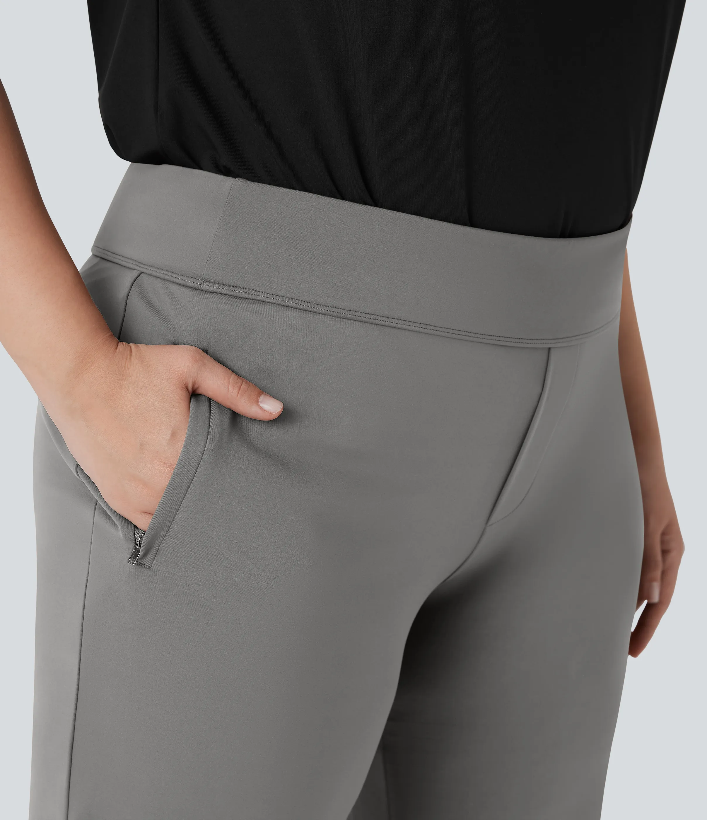 Halara Pantalón Halara Flex™ oficina acampanado tiro alto talla grande bolsillo lateral cremallera - Silent Storm - 1X(regular) sold by Halara product image thumbnail 5