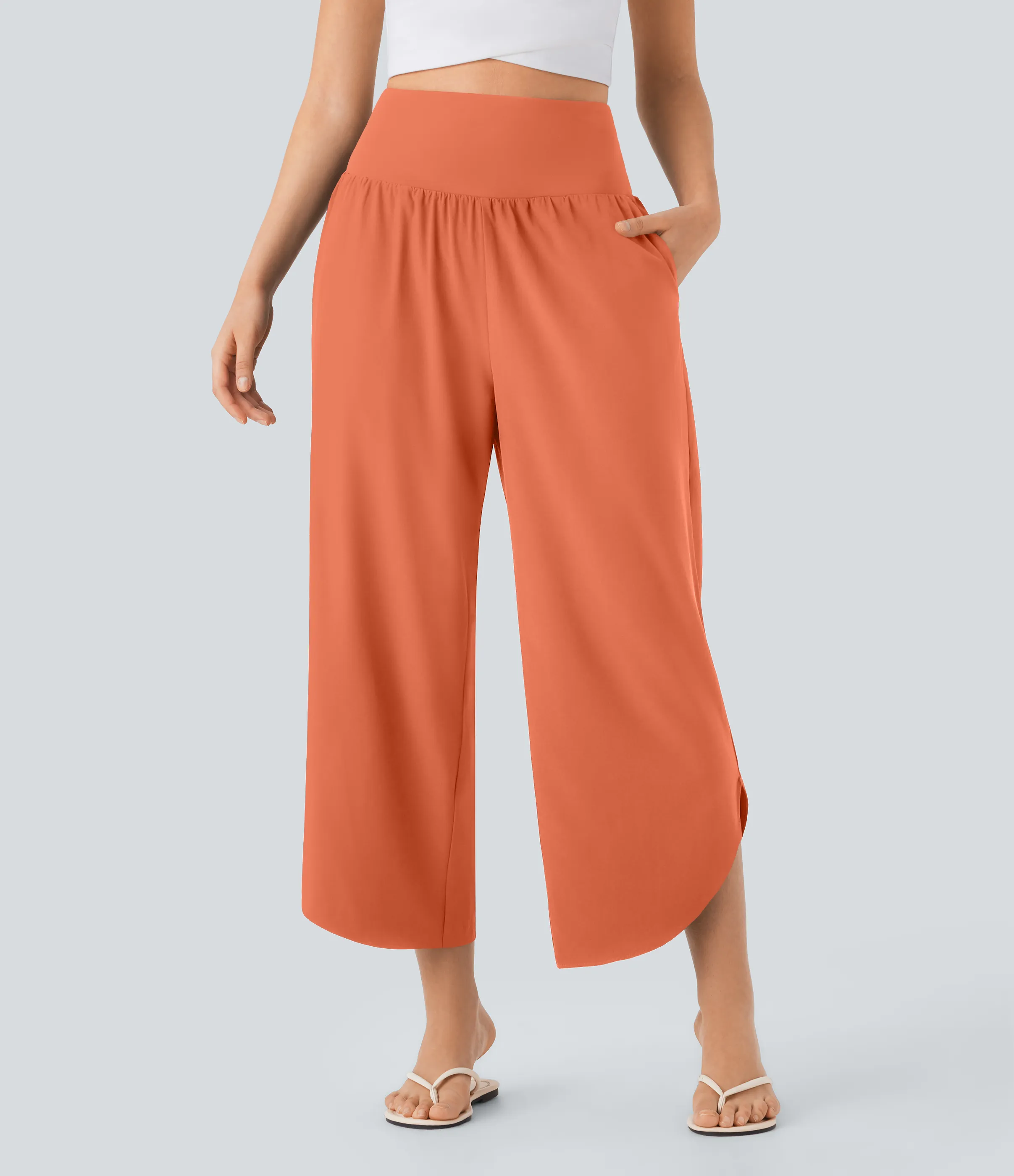 Halara Pantalón SoCinched resort secado rápido dobladillo dividido bolsillo lateral control abdomen tiro alto - Flamingo - S(regular) sold by Halara product image thumbnail 4