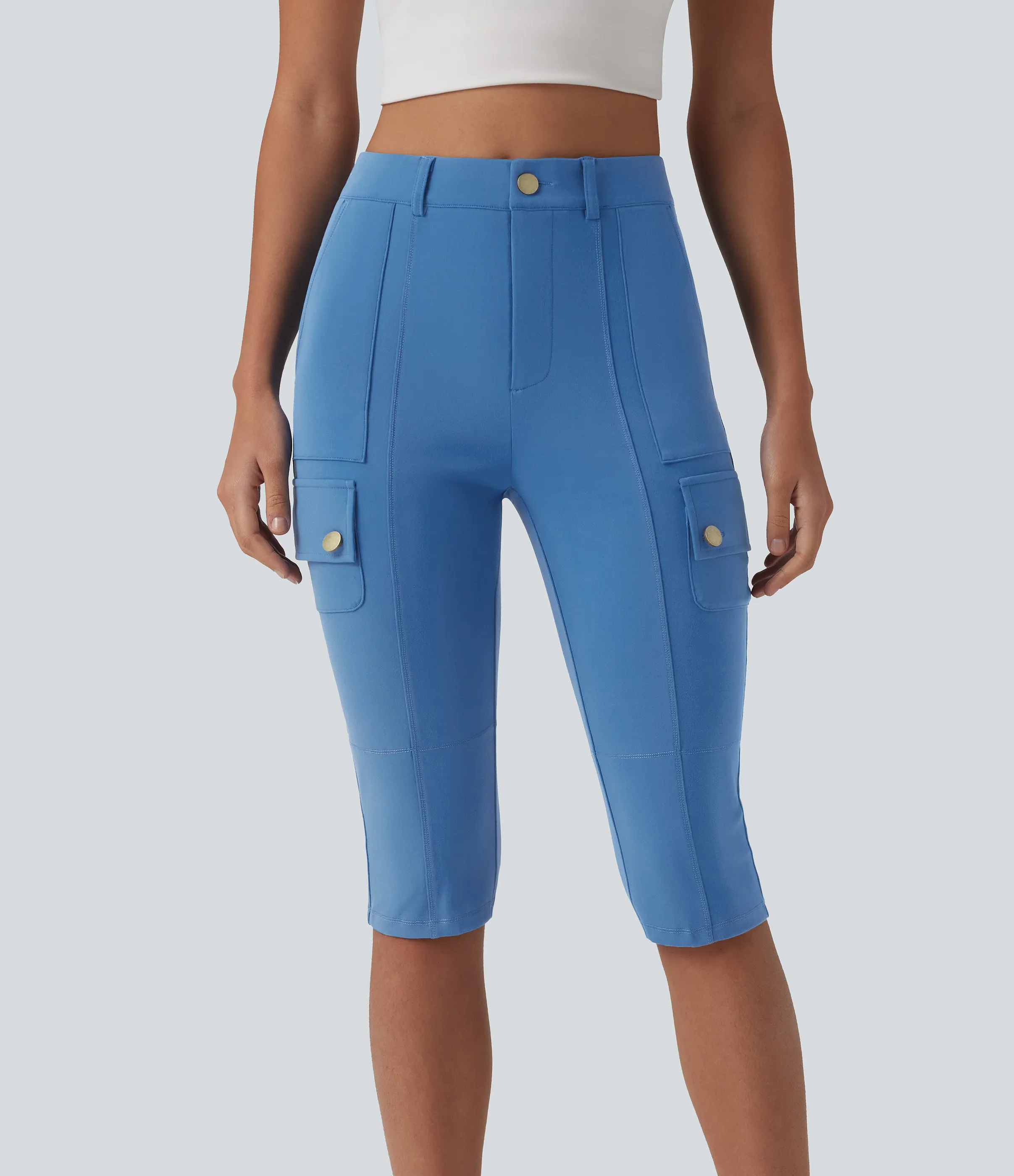 Halara Pantalón cargo ajustado tiro alto cremallera botón múltiple bolsillo bolsillo lateral - Gloomy Blue - XL sold by Halara product image thumbnail 4