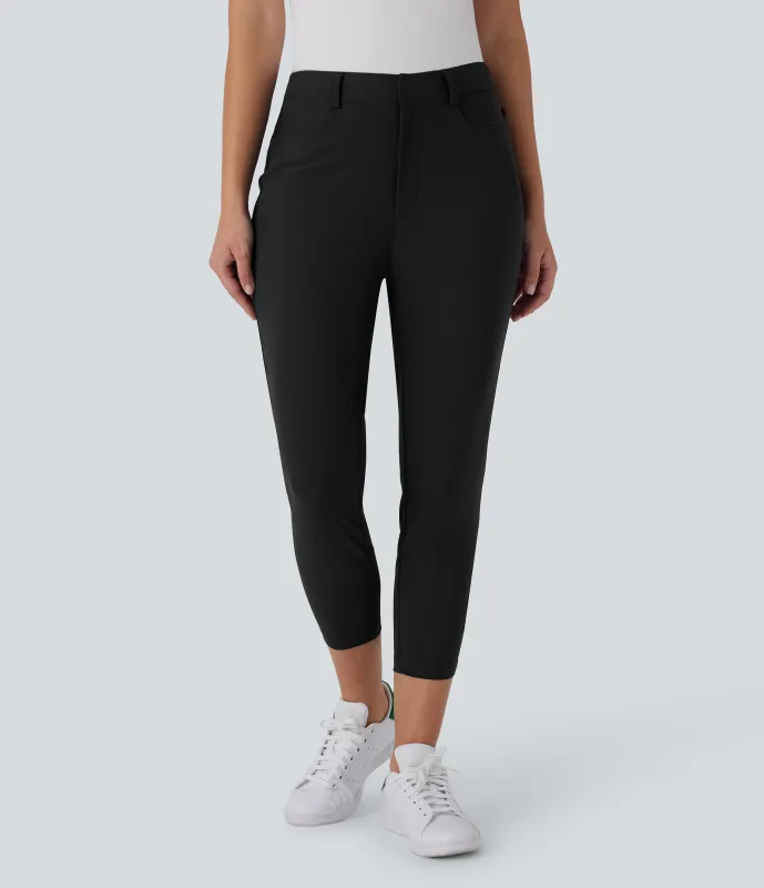 Halara Pantalón golf capri tiro medio múltiple bolsillo ajustado secado rápido bolsillo tee golf - UPF40+ - Black - L(regular) made by Halara