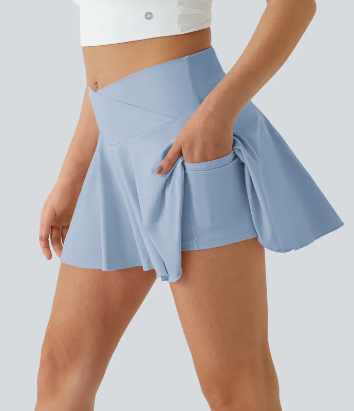Halara Falda tenis Softlyzero™ Airy Comfy tiro alto cruzado 2 en 1 bolsillo lateral acampanado tacto fresco - Chambray Blue - M made by Halara