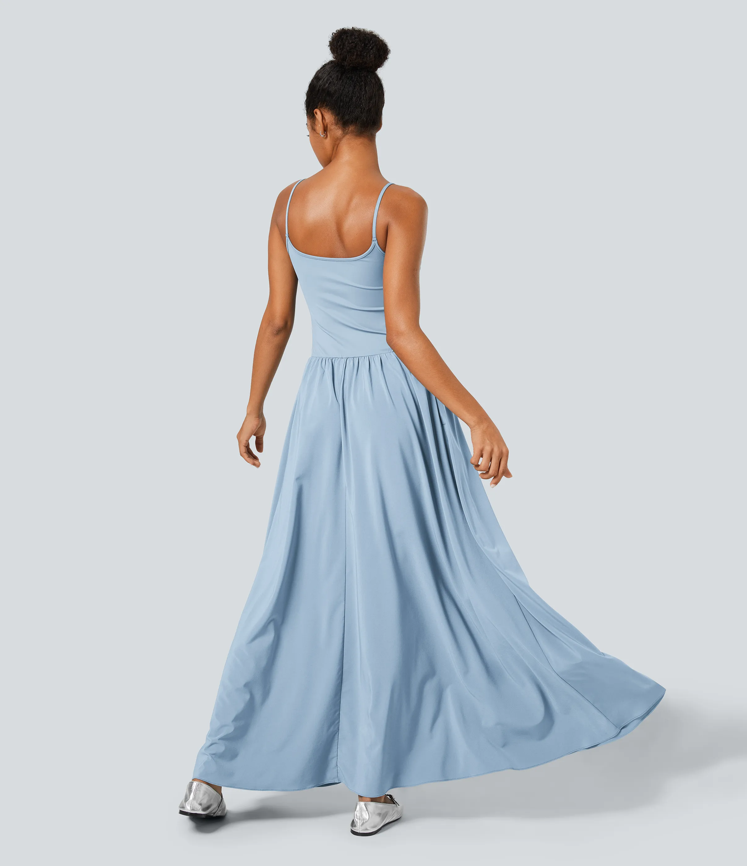 Halara Vestido Breezeful™ lencero secado rápido largo plisado fluido acampanado sin espalda bolsillo lateral - Ballad Blue - M sold by Halara product image thumbnail 3