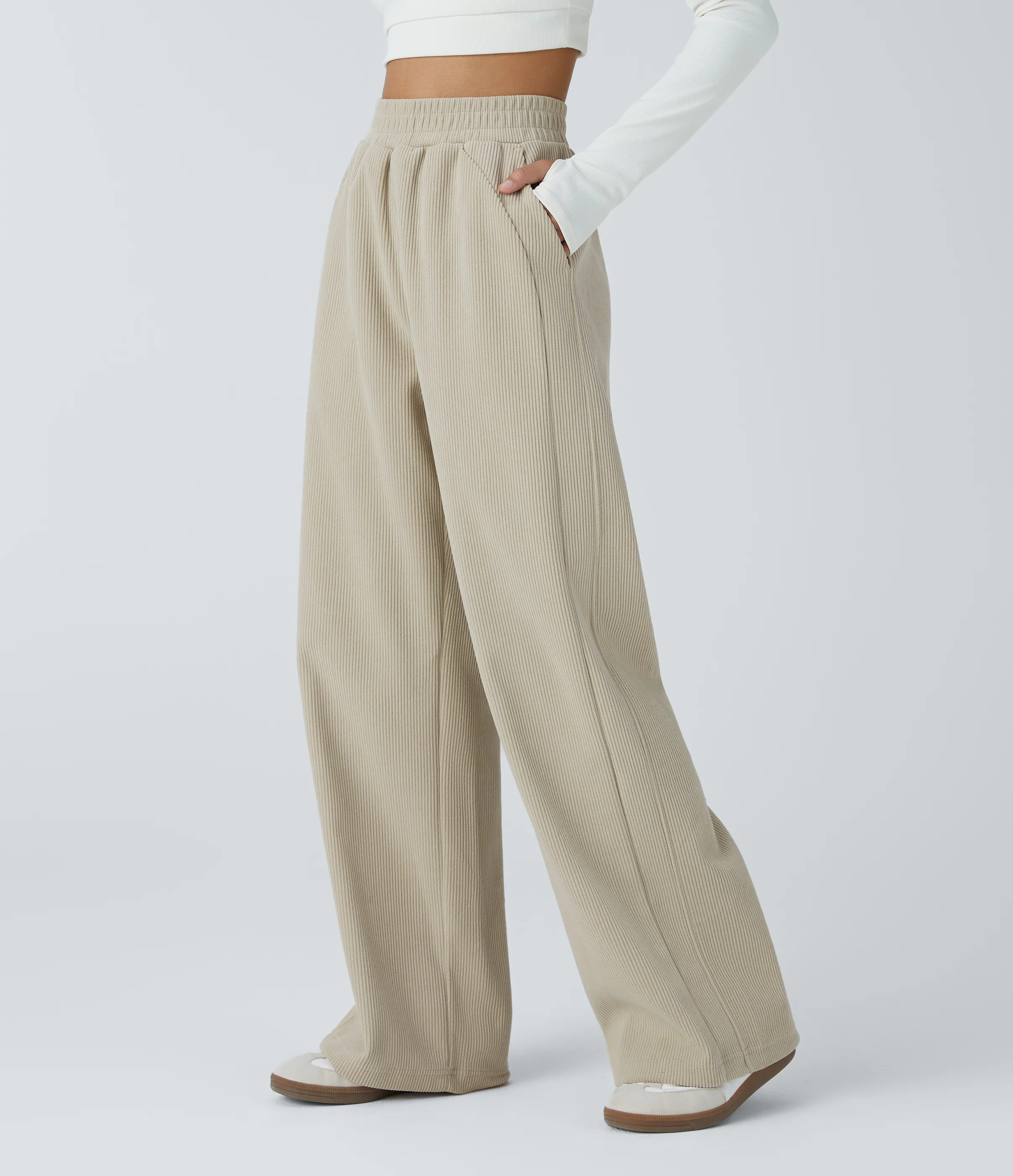 Halara Pantalón pana tiro alto bolsillo lateral pierna recta - Almond Milk - XL(extall) sold by Halara product image thumbnail 4