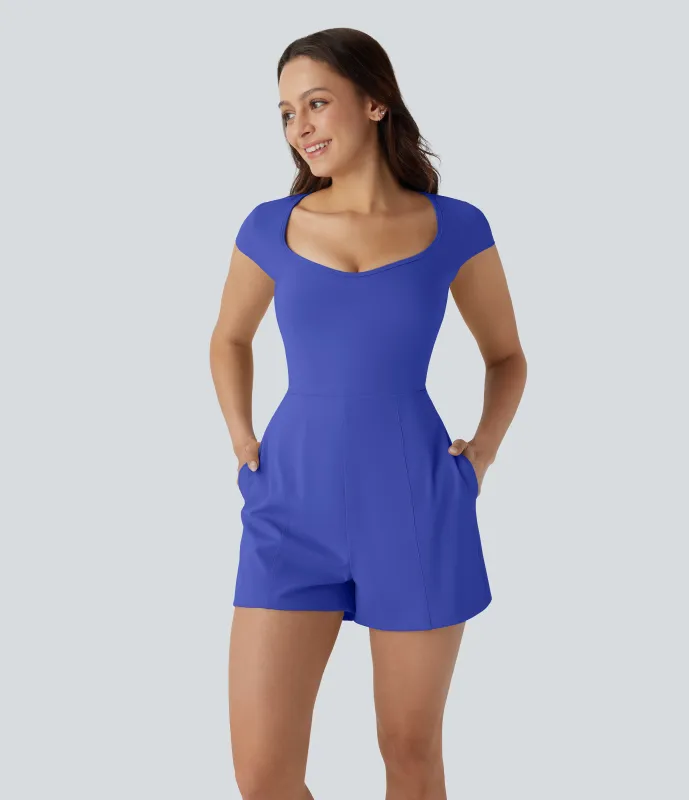 Halara Mono Softlyzero™ Airy yoga cuello U manga corta bolsillo lateral tacto fresco - Easy Peezy - Aster Blue - XS made by Halara