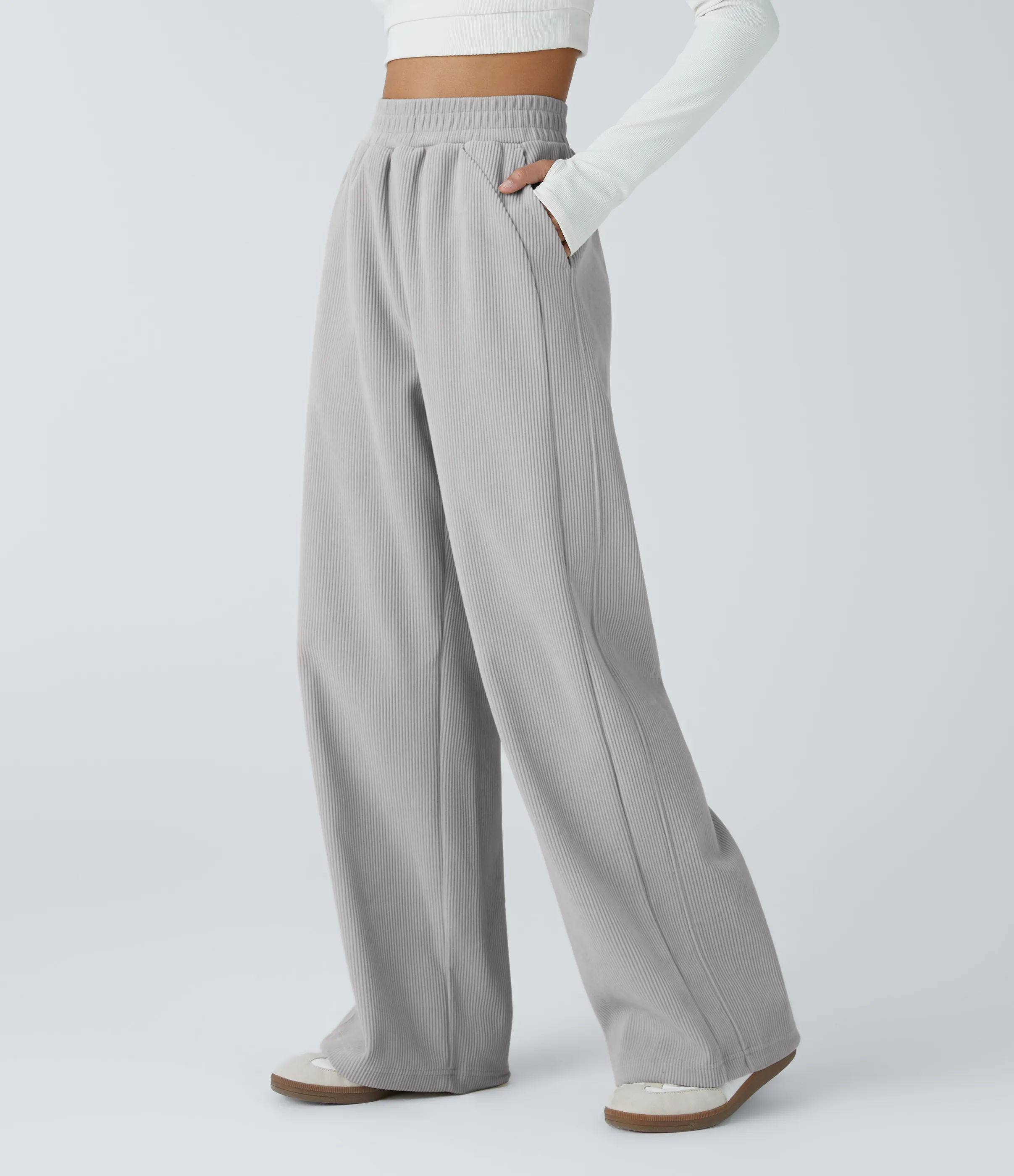 Halara Pantalón pana tiro alto bolsillo lateral pierna recta - Glacier Gray - XS(regular) sold by Halara product image thumbnail 4