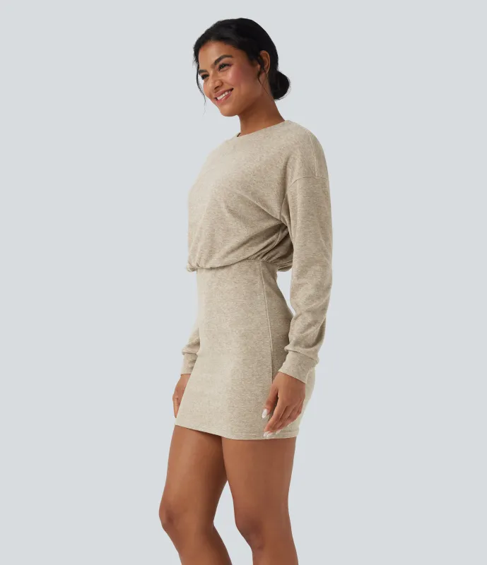 Halara Vestido mini casual ajustado de manga larga y cuello redondo - Oatfield - L made by Halara