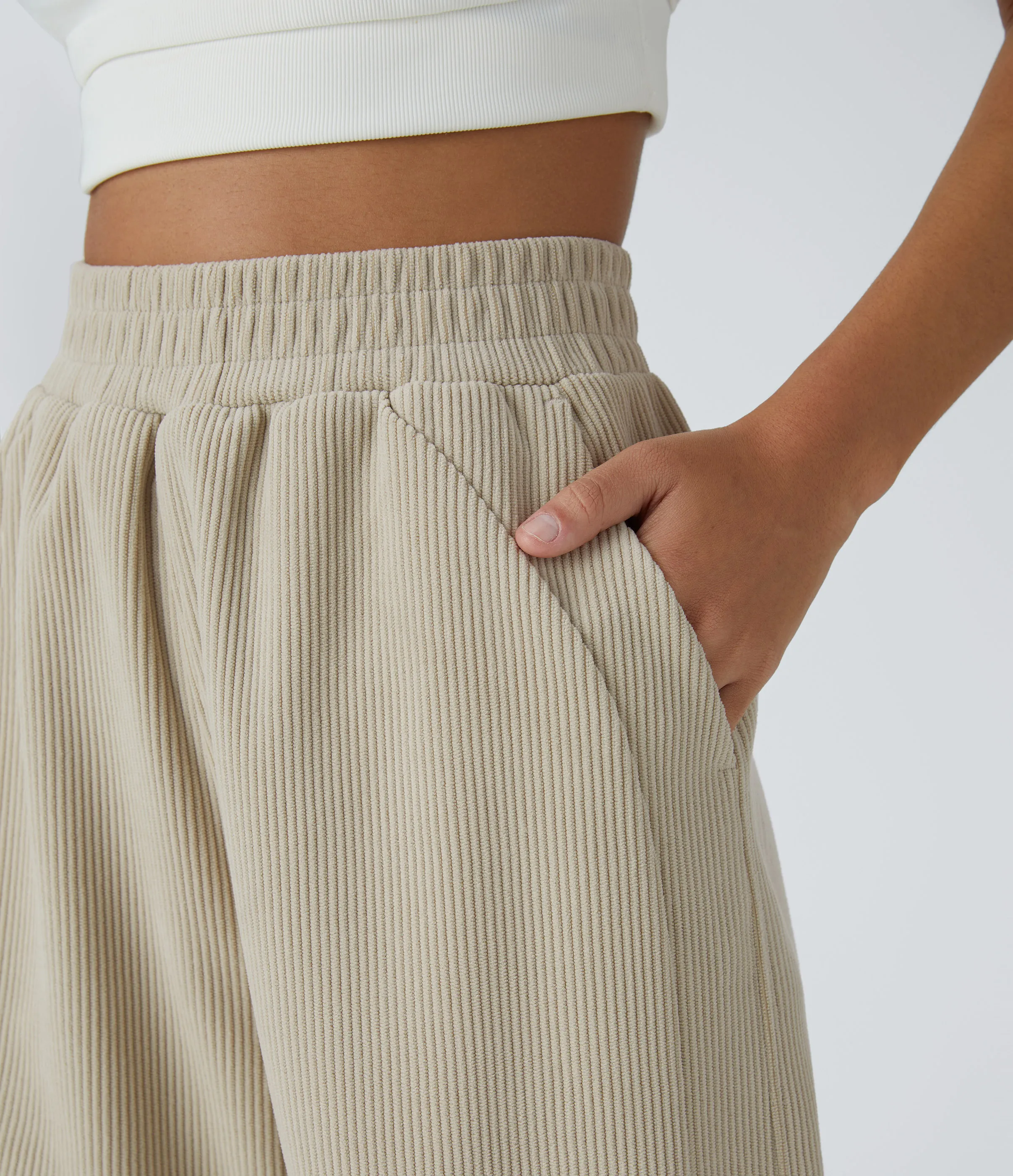 Halara Pantalón pana tiro alto bolsillo lateral pierna recta - Almond Milk - L(extall) sold by Halara product image thumbnail 5