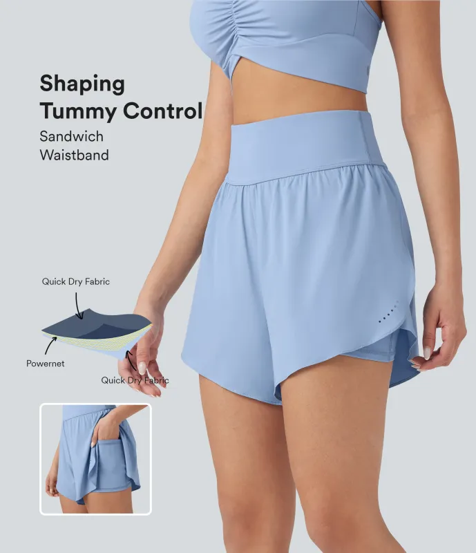 Halara Pantalones cortos 2 en 1 para running SoftlyZero™ de secado rápido de tiro alto con control de abdomen, puntos reflectantes, dobladillo cruzado con bolsillos de 12,7cm - Sky Blue - XL made by Halara