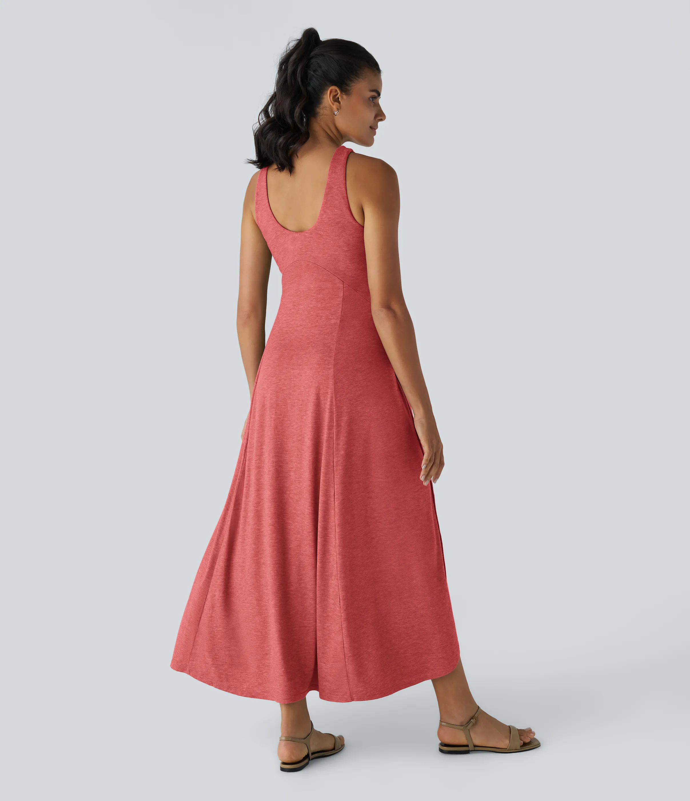 Halara Vestido sin mangas largo fluido dividido sin espalda cuello U - Poinsettia Floral Yarn - XS sold by Halara product image thumbnail 3