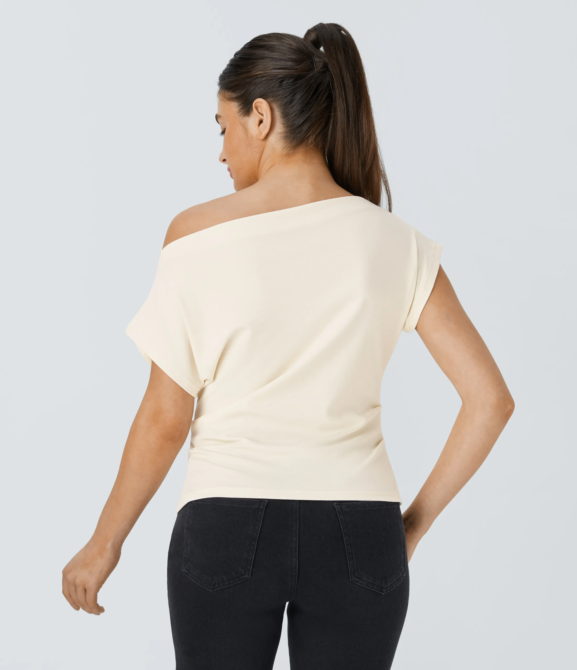 Halara Blusa fruncida manga corta sin hombro - Whisper White - L sold by Halara product image thumbnail 3