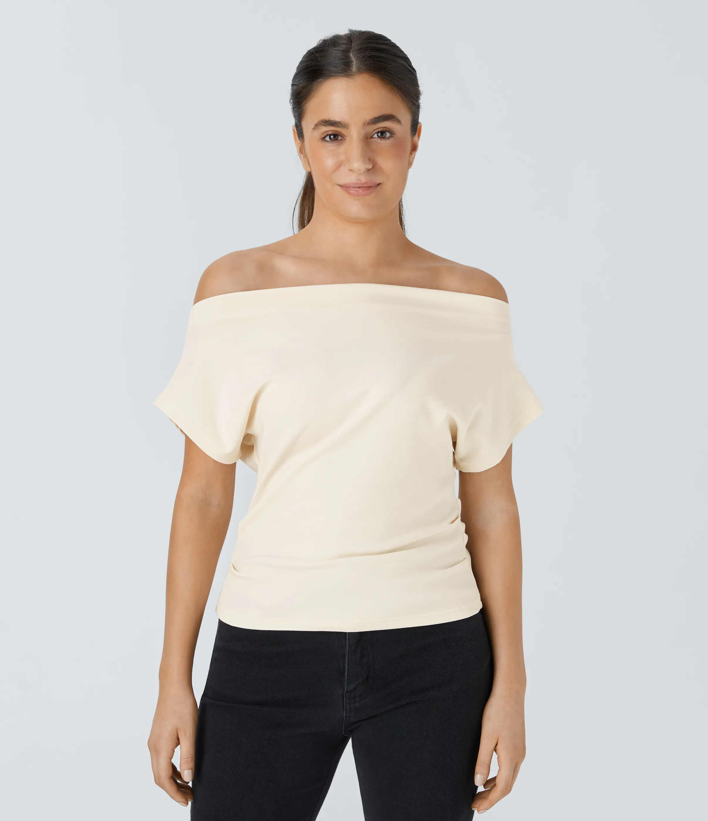 Halara Blusa fruncida manga corta sin hombro - Whisper White - L sold by Halara product image thumbnail 5