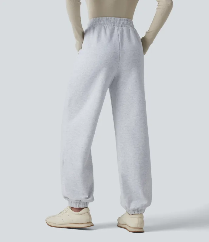 Halara Joggers casuales de polar con tiro alto, cordón ajustable y bolsillos - Heather Misty Gray - S(regular) made by Halara