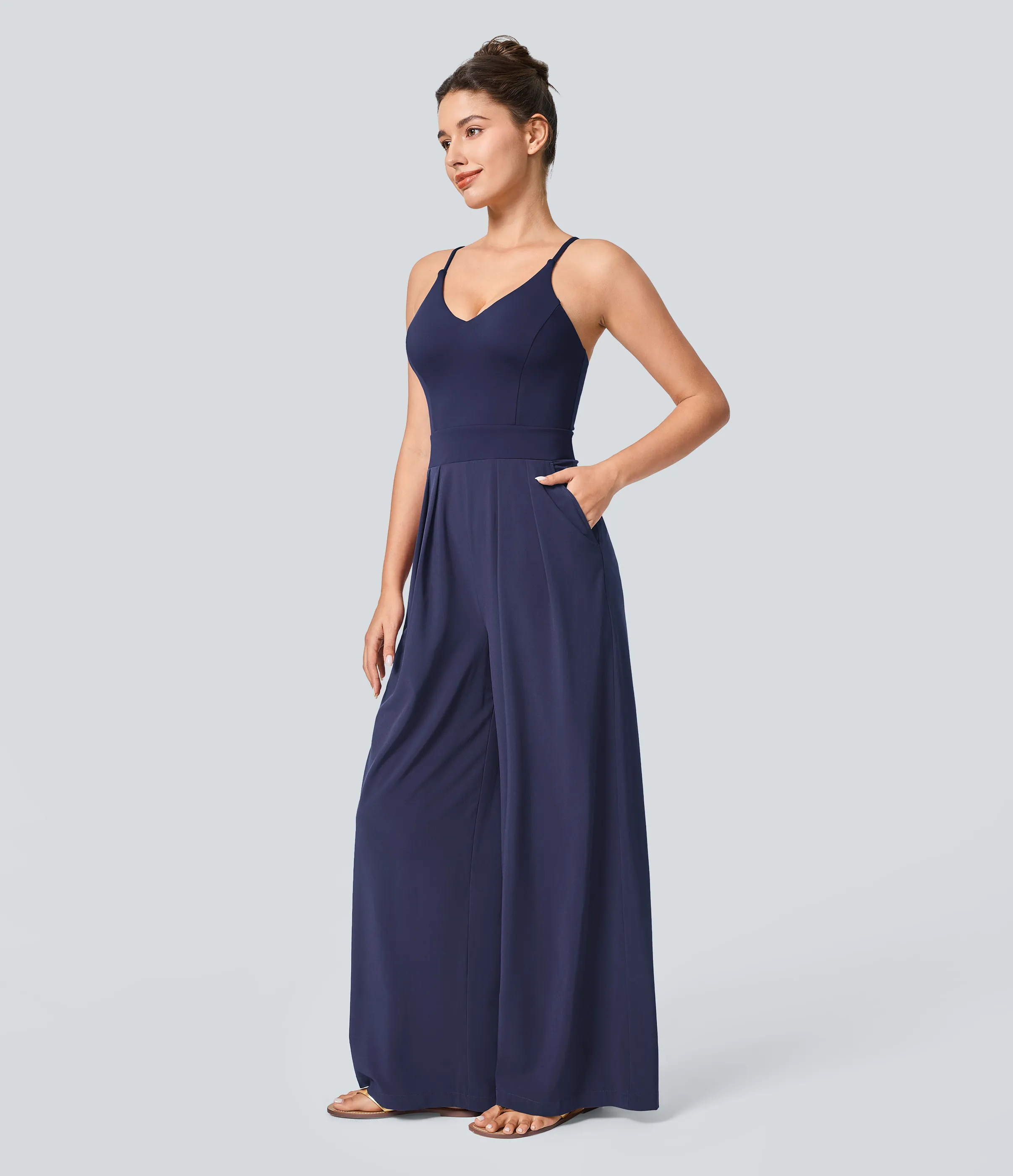 Halara Mono Breezeful™ Resort sin espalda cremallera lateral invisible bolsillo pierna ancha secado rápido - Patriot Blue - S(petite) sold by Halara product image thumbnail 4