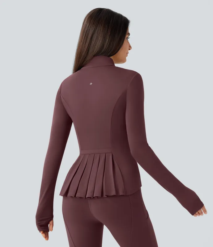 Halara Chaqueta Softlyzero™ equitación entallada cremallera plisada bolsillo orificio pulgar cuello alto - UPF50+ - Red Mahogany - XL made by Halara