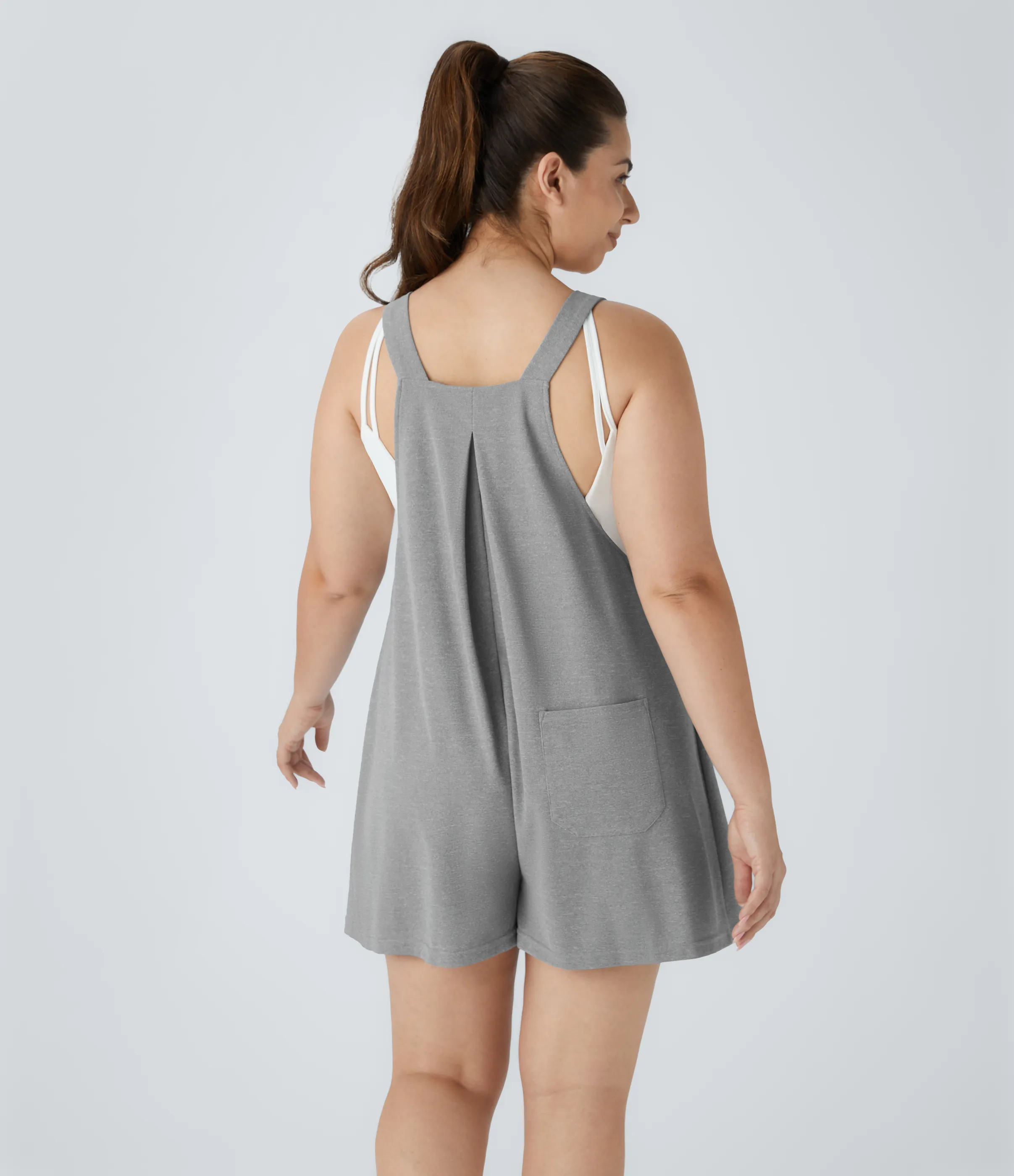 Halara Overol Gofre talla grande correa ajustable botón múltiple bolsillo plisado - Waffle Gray - 1X sold by Halara product image thumbnail 3