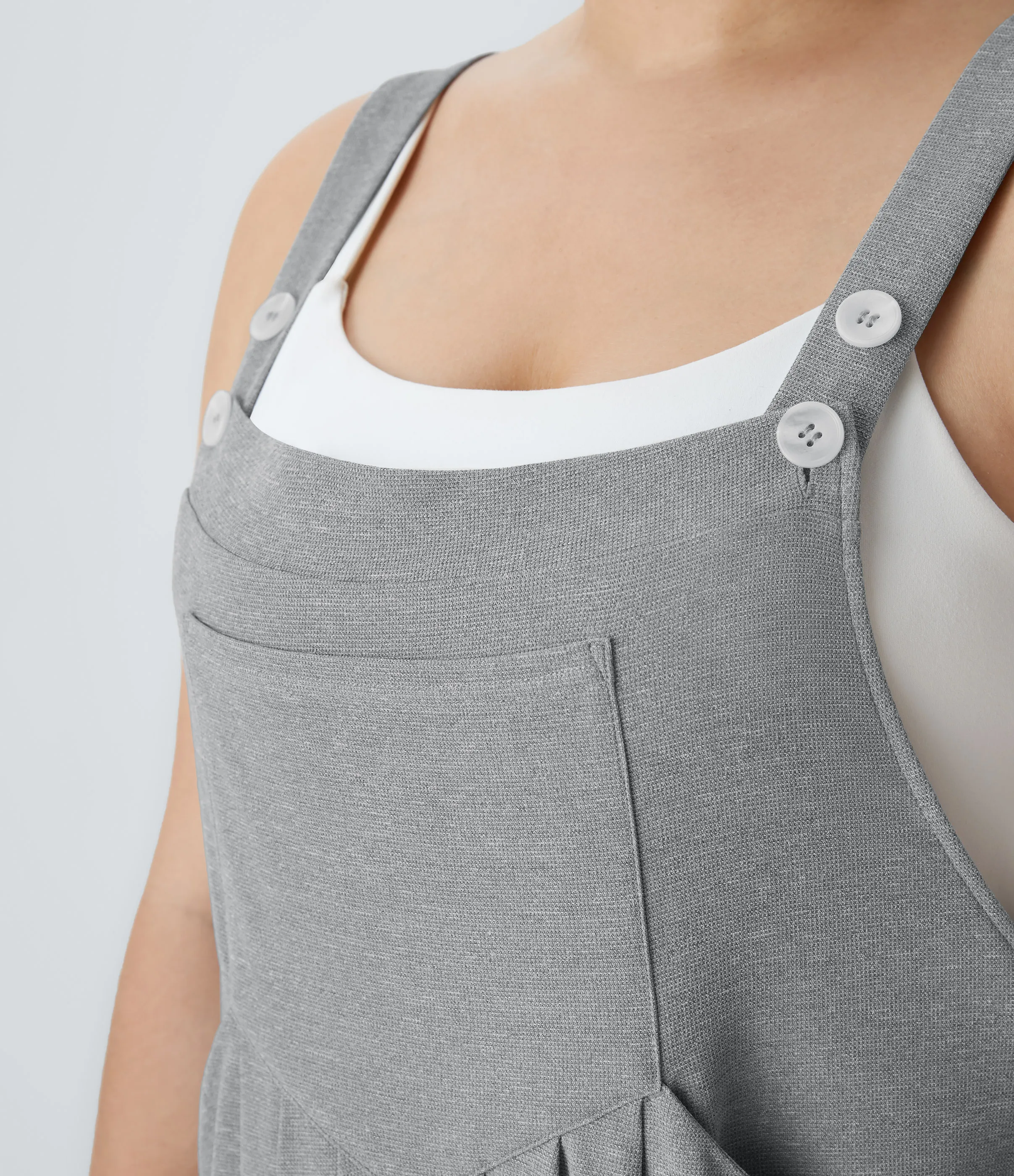 Halara Overol Gofre talla grande correa ajustable botón múltiple bolsillo plisado - Waffle Gray - 1X sold by Halara product image thumbnail 5