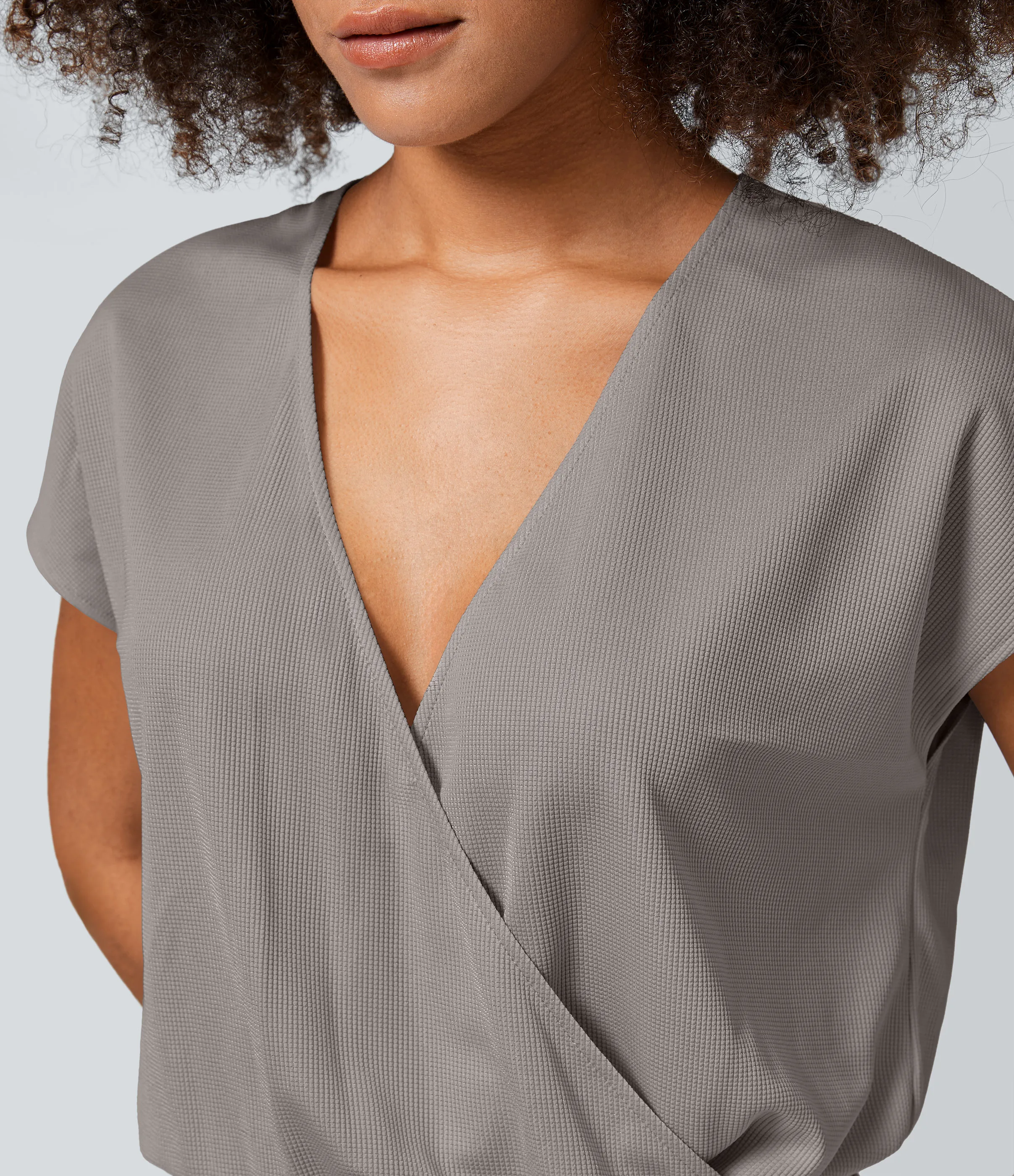 Halara Mono cuello V manga corta bolsillo lateral plisado pierna ancha - Mourning Dove - L(regular) sold by Halara product image thumbnail 5