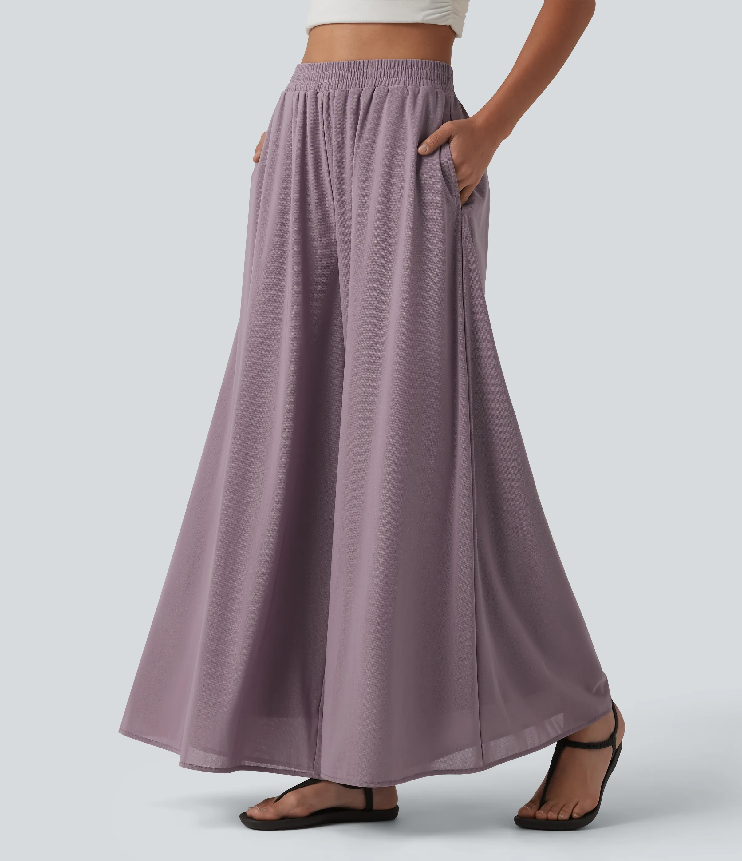 Halara Pantalón pierna ancha superposición malla bolsillo lateral tiro alto - Iris Purple - XS(regular) sold by Halara