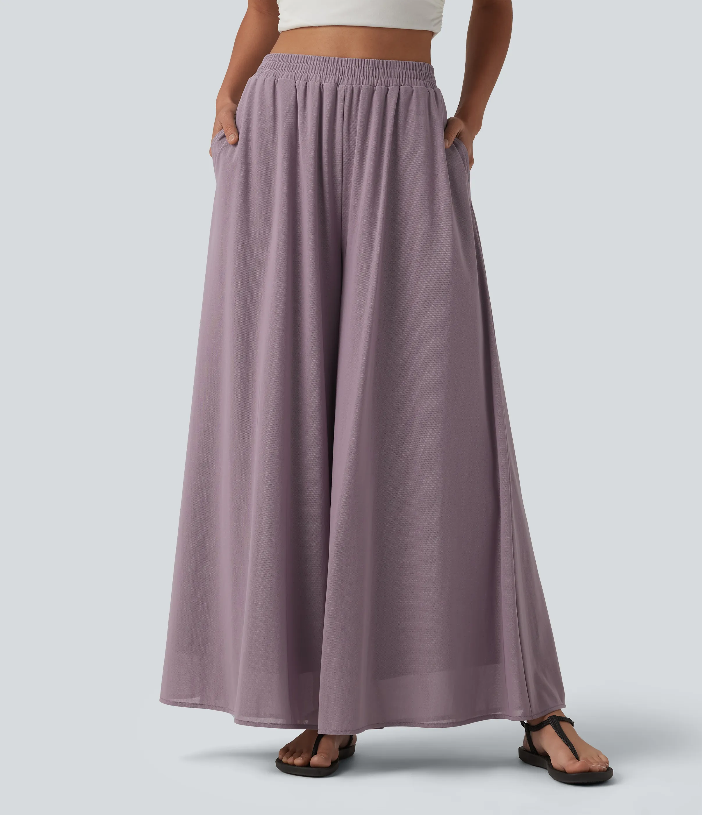 Halara Pantalón pierna ancha superposición malla bolsillo lateral tiro alto - Iris Purple - XS(regular) sold by Halara product image thumbnail 4