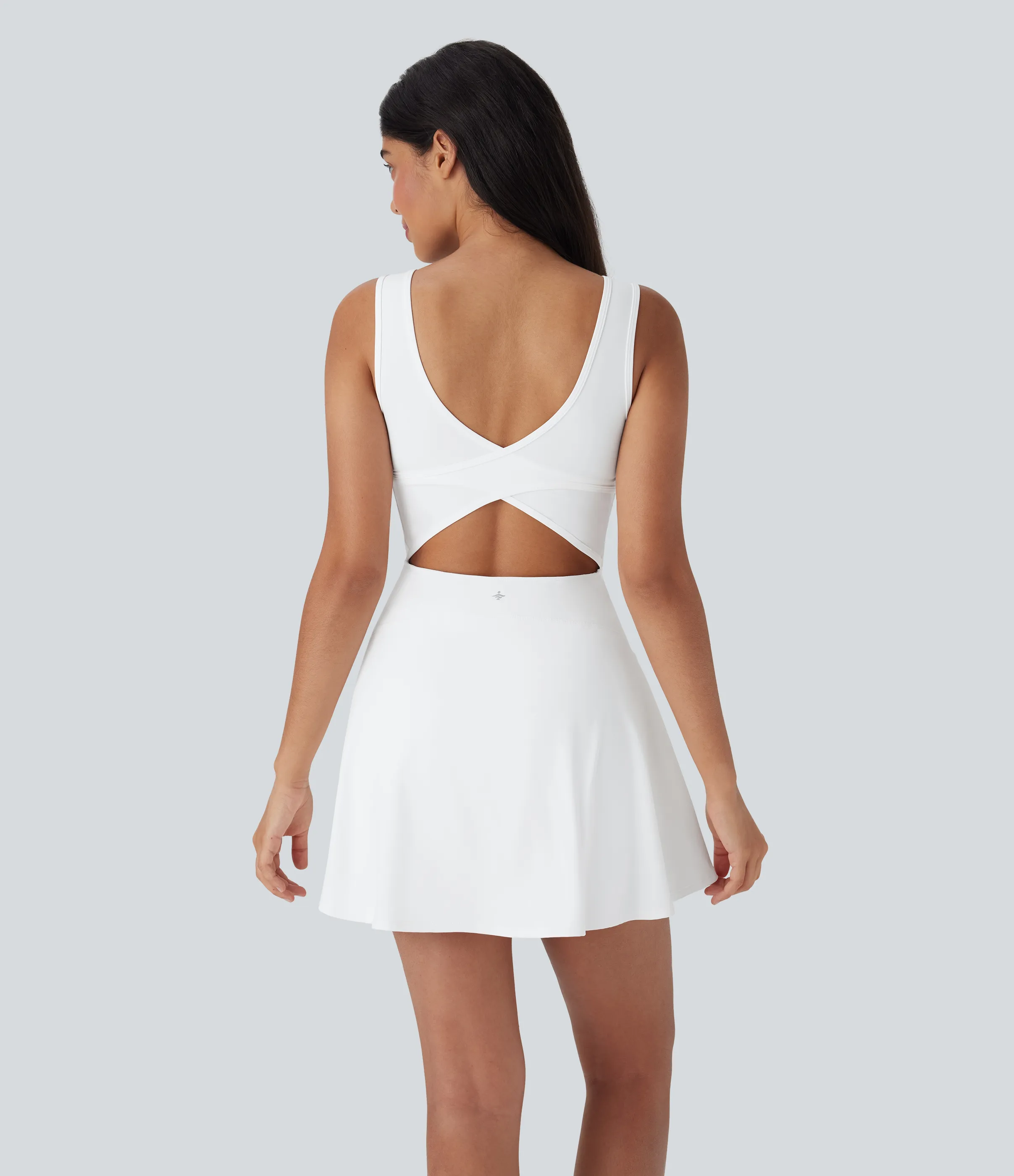 Halara Vestido mini de baile Softlyzero™ Airy 2 en 1 con espalda abierta cruzada y escote en U con bolsillos laterales y fresco al tacto - Easy Peezy - White - M sold by Halara product image thumbnail 3