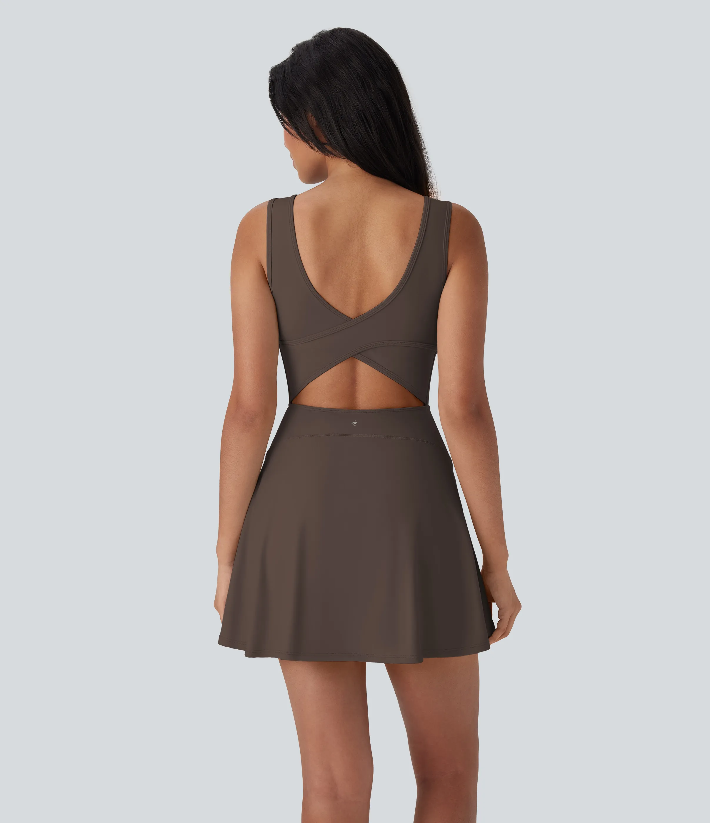 Halara Vestido mini de baile Softlyzero™ Airy 2 en 1 con espalda abierta cruzada y escote en U con bolsillos laterales y fresco al tacto - Easy Peezy - Chocolate Martini - S sold by Halara product image thumbnail 3