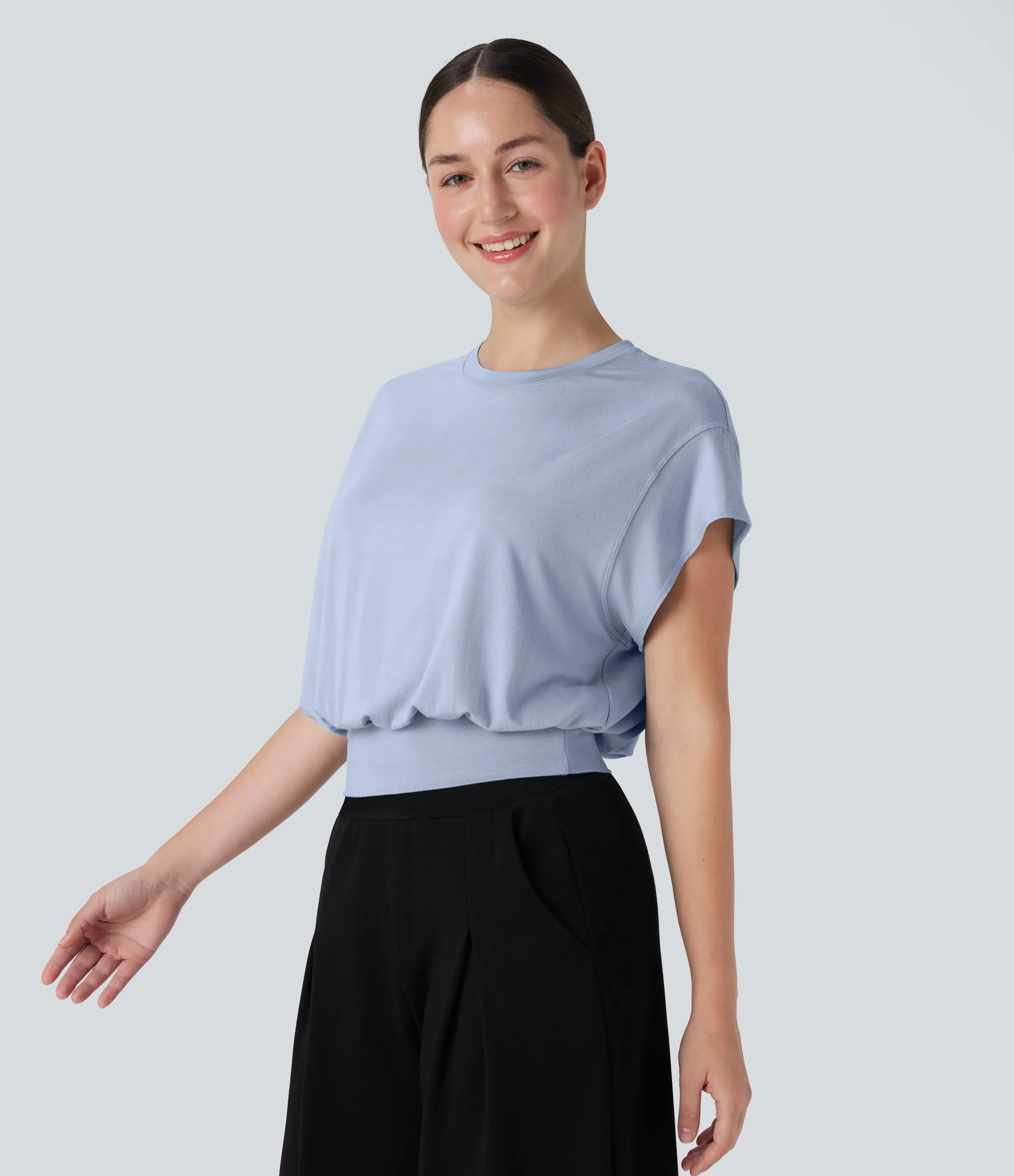 Halara Camiseta de oficina de manga corta de murciélago con cuello redondo - Skyway - L sold by Halara product image thumbnail 4