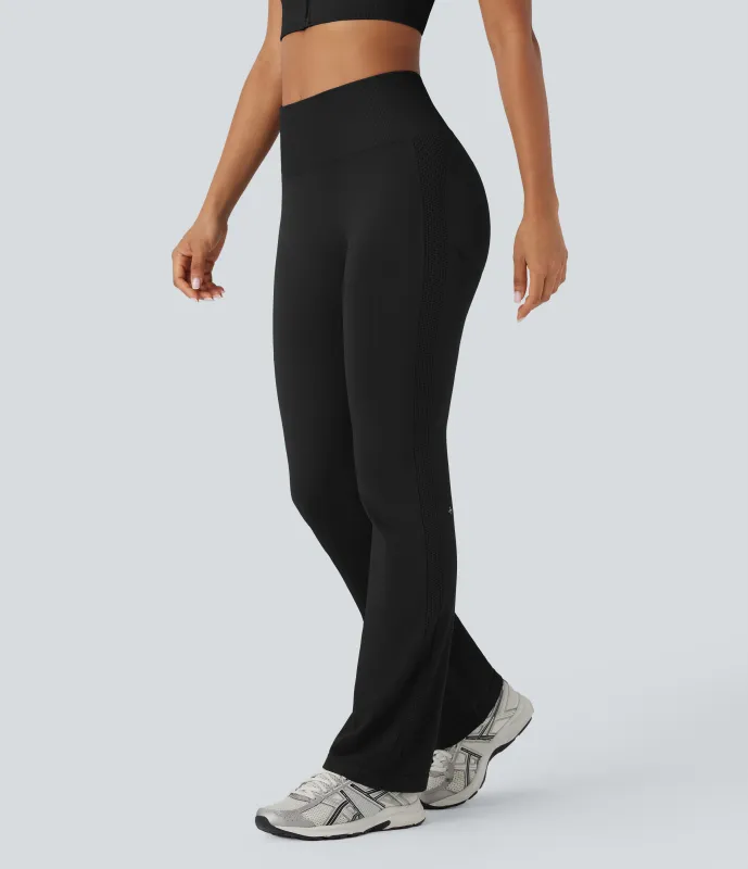 Halara Leggings de yoga acampanados de cintura alta con efecto moldeador de abdomen y push-up sin costuras - Black - S(regular) made by Halara