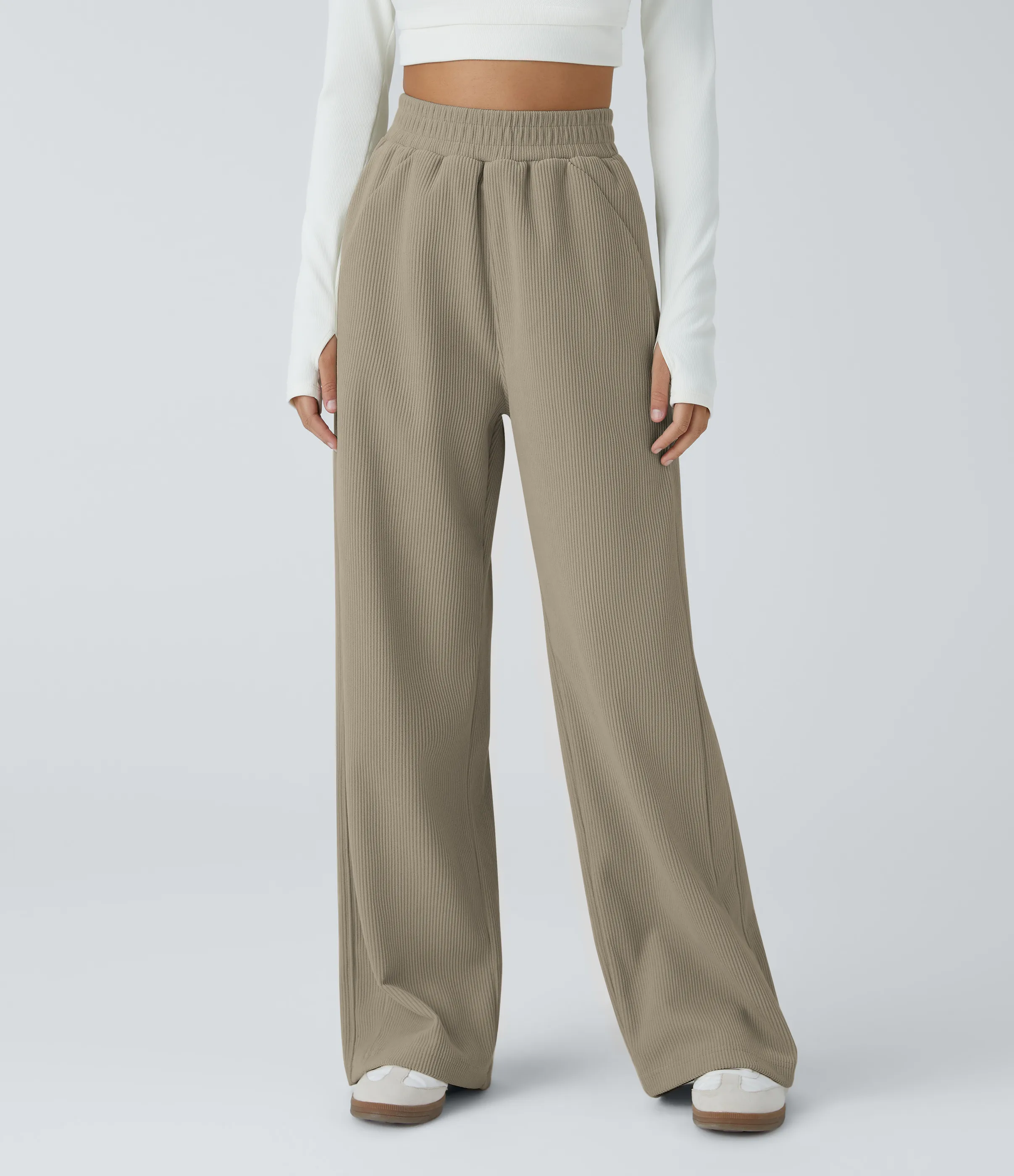 Halara Pantalón pana tiro alto bolsillo lateral pierna recta - Crockery - M(tall) sold by Halara product image thumbnail 2