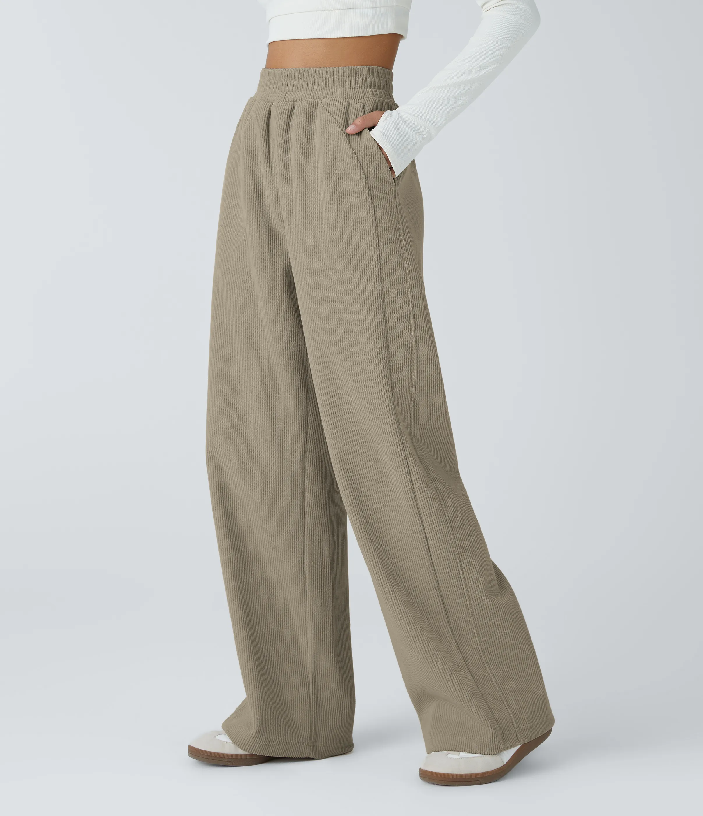 Halara Pantalón pana tiro alto bolsillo lateral pierna recta - Crockery - M(tall) sold by Halara product image thumbnail 4