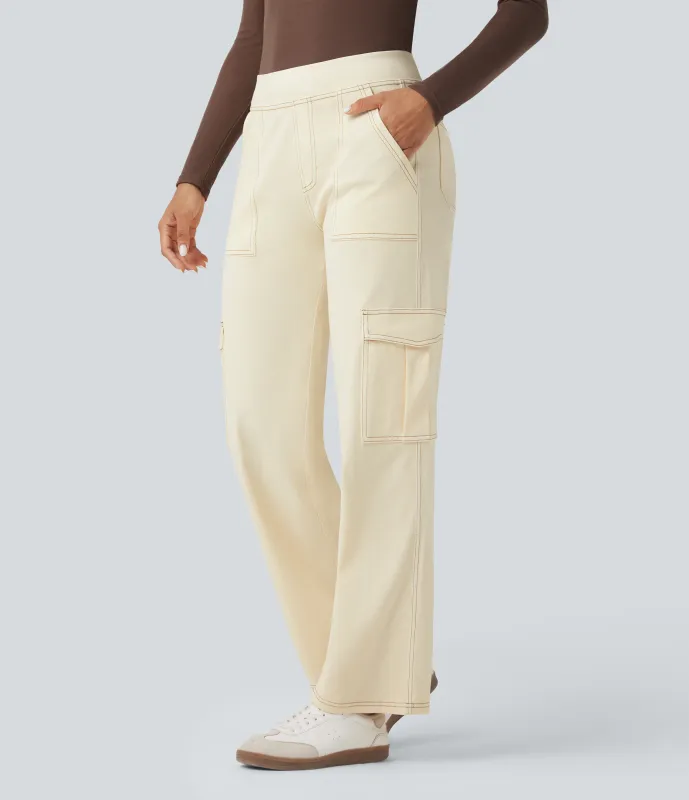 Halara Jeans Halara Flex™ Denim cargo elástico pierna recta múltiple bolsillo tiro medio - Khaki White Denim - S(petite) made by Halara