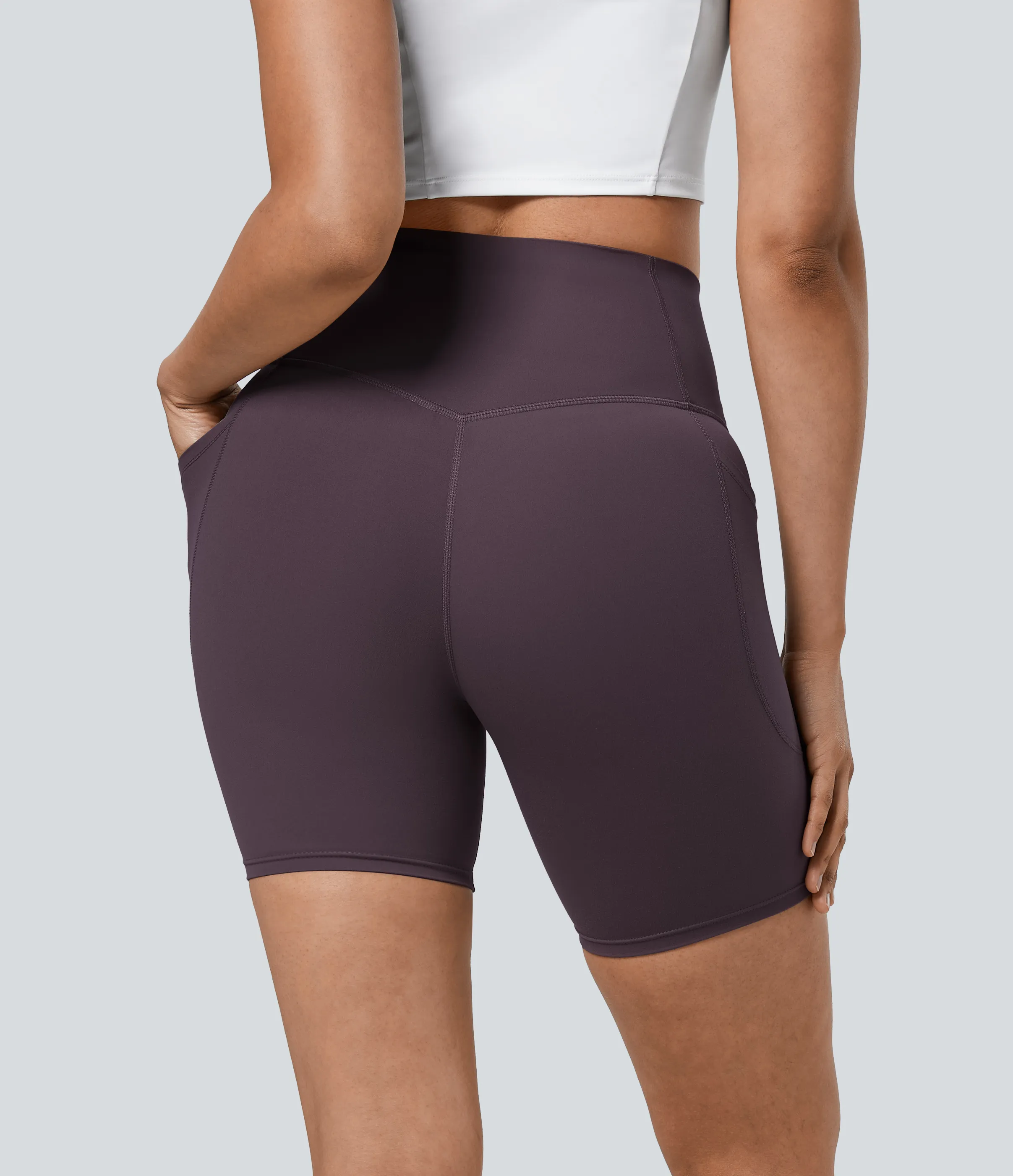 Halara Pantalones cortos SoCinched motociclista entrenamiento moldeador abdomen bolsillo lateral tiro alto 17.5cm - Night's Purple - S sold by Halara product image thumbnail 3