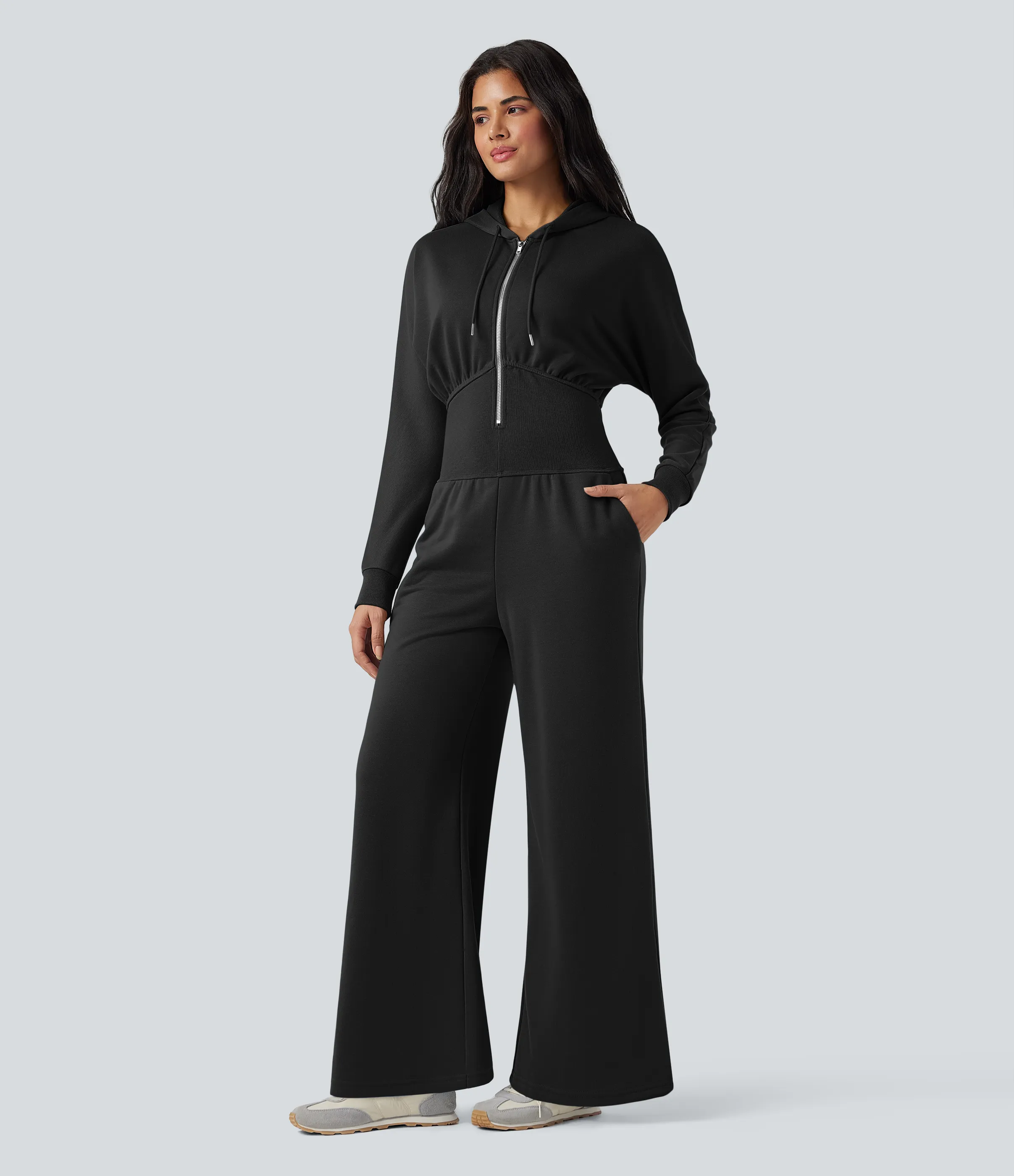 Halara Jumpsuit casual de manga larga con capucha y cordón ajustable con bolsillos - Black - M(regular) sold by Halara product image thumbnail 4