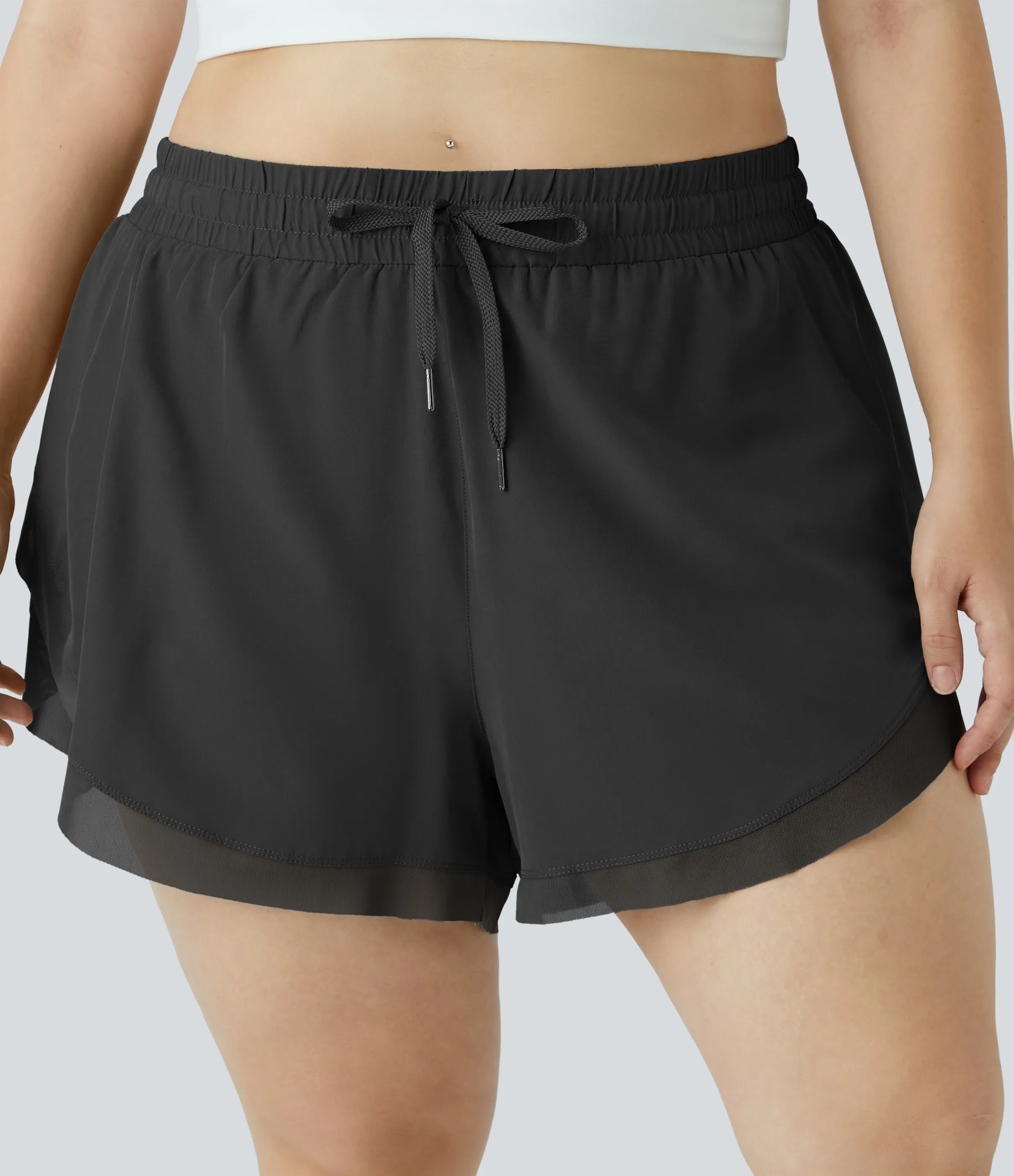 Halara Pantalón corto 2 en 1 malla contrastante cordón talla grande 10cm - Black - 4X sold by Halara