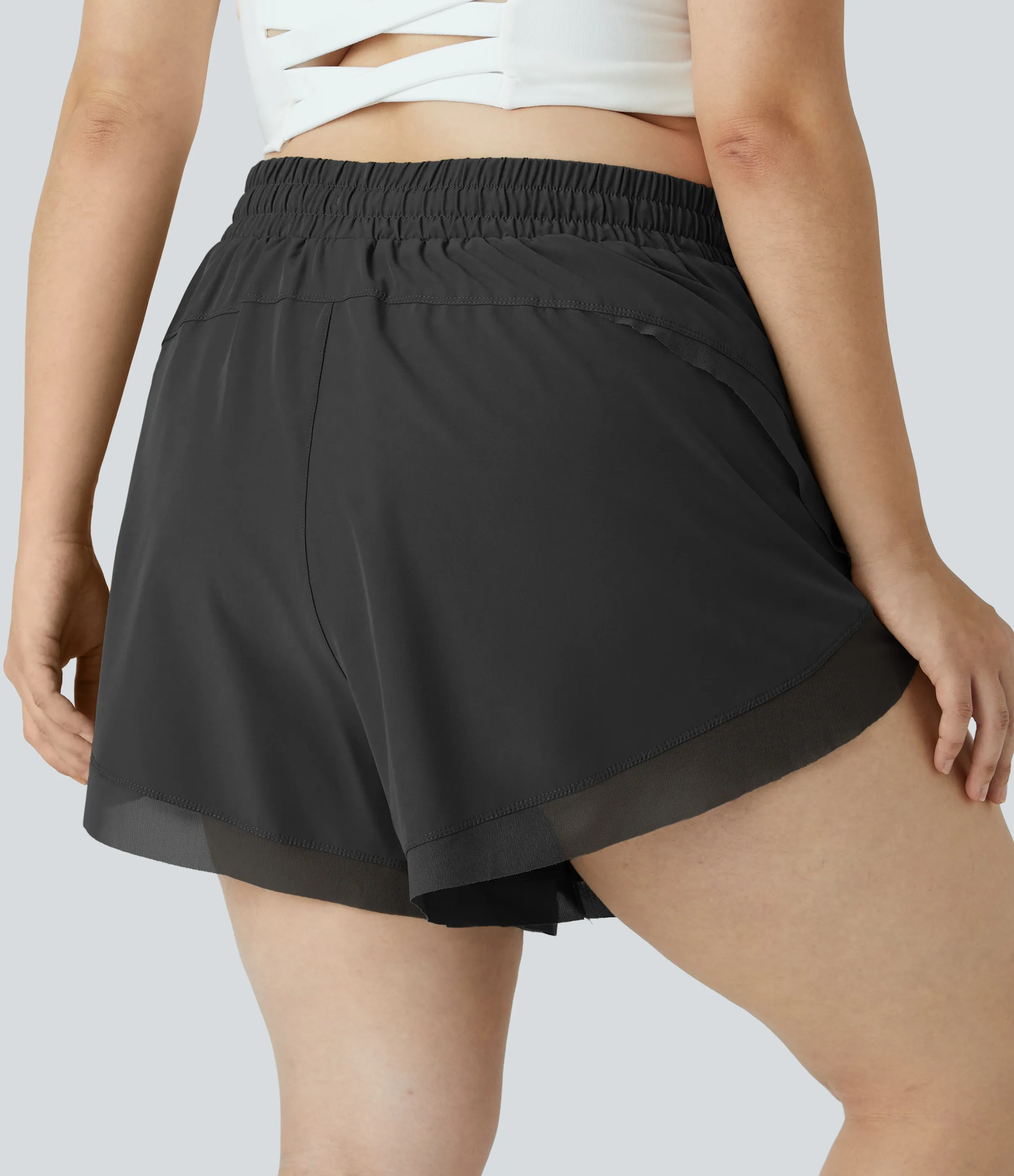 Halara Pantalón corto 2 en 1 malla contrastante cordón talla grande 10cm - Black - 4X sold by Halara product image thumbnail 3