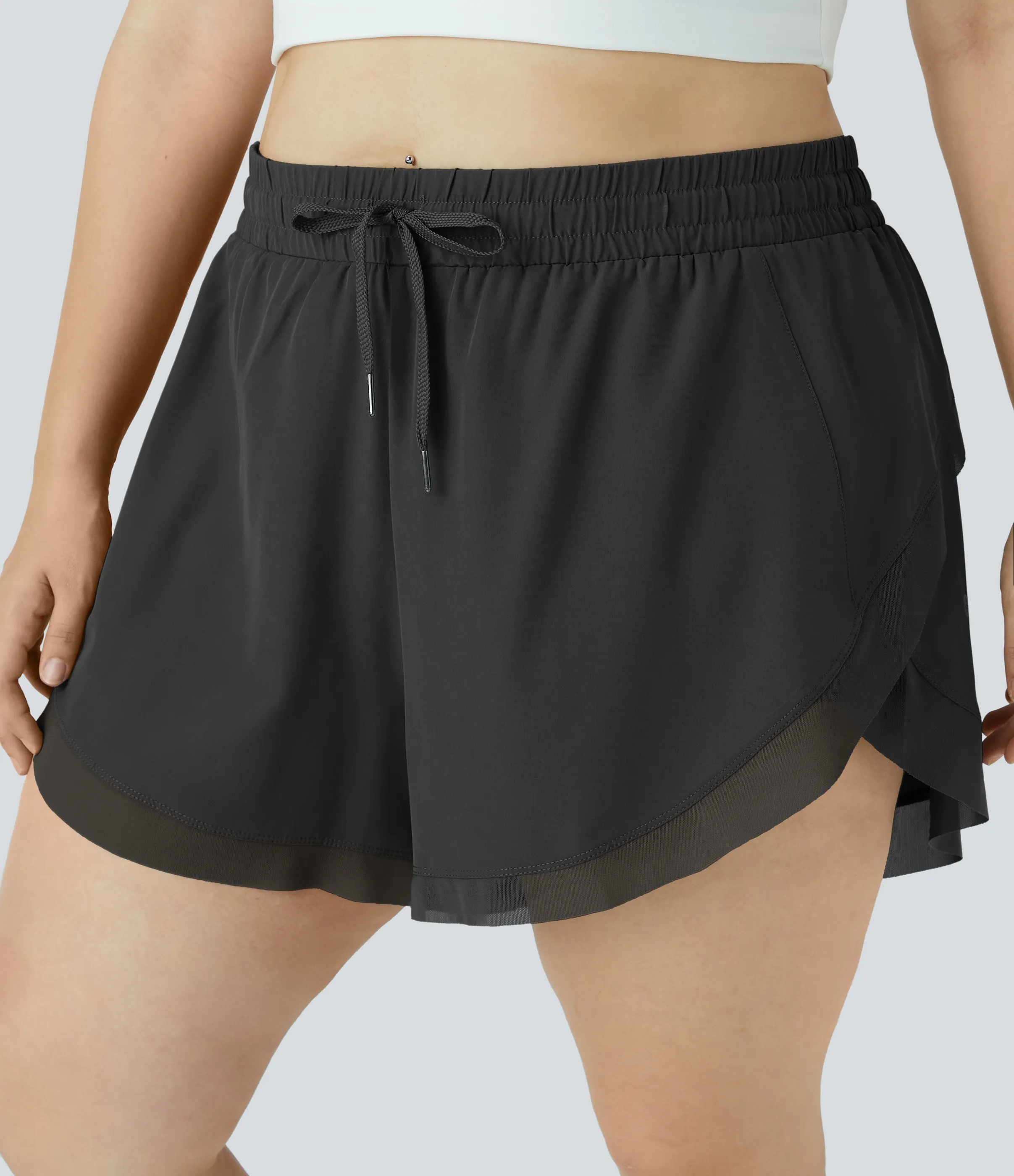 Halara Pantalón corto 2 en 1 malla contrastante cordón talla grande 10cm - Black - 4X sold by Halara product image thumbnail 4