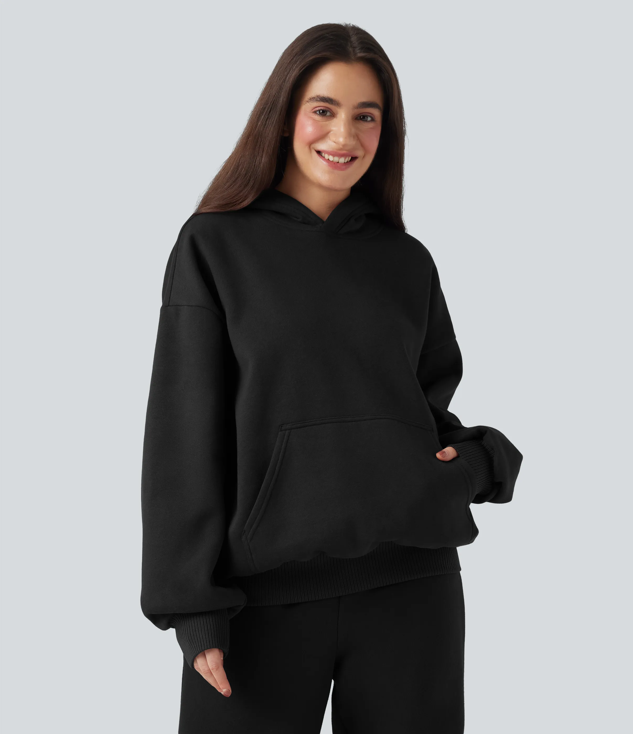 Halara Sudadera casual de algodón polar de manga larga con capucha y bolsillos - Black - M sold by Halara product image thumbnail 4