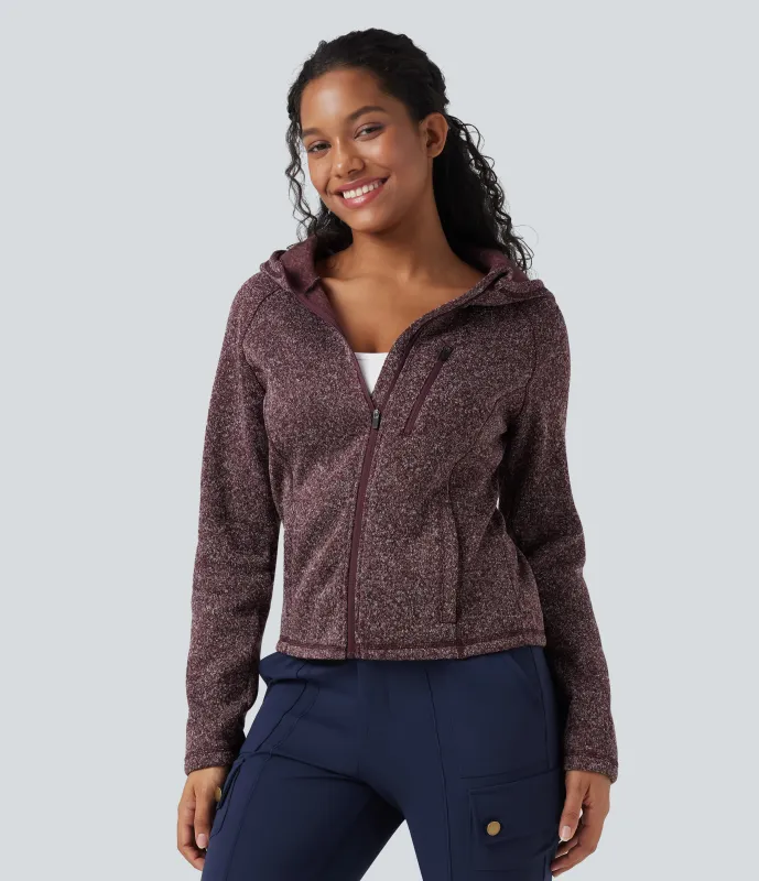 Halara Chamarra polar para senderismo de manga larga con capucha y bolsillos - Maroon Marl - XL made by Halara