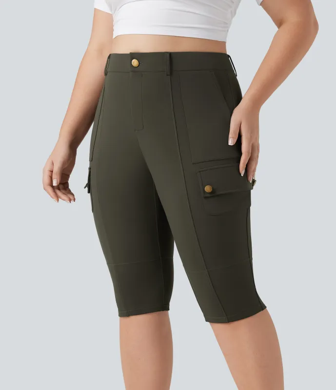 Halara Pantalones cargo casuales ajustados de tiro alto con bolsillos en talla grande - Forest Night - 1X made by Halara