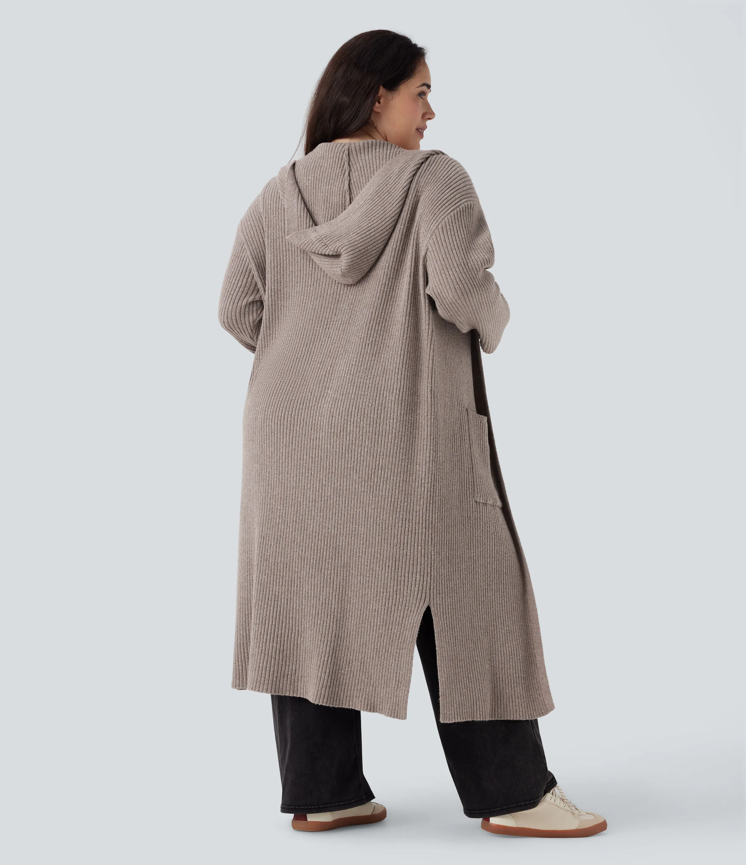 Halara Cárdigan casual de talla grande con capucha de manga larga con bolsillo lateral dividido - Mocha Meringue - 3X sold by Halara product image thumbnail 3